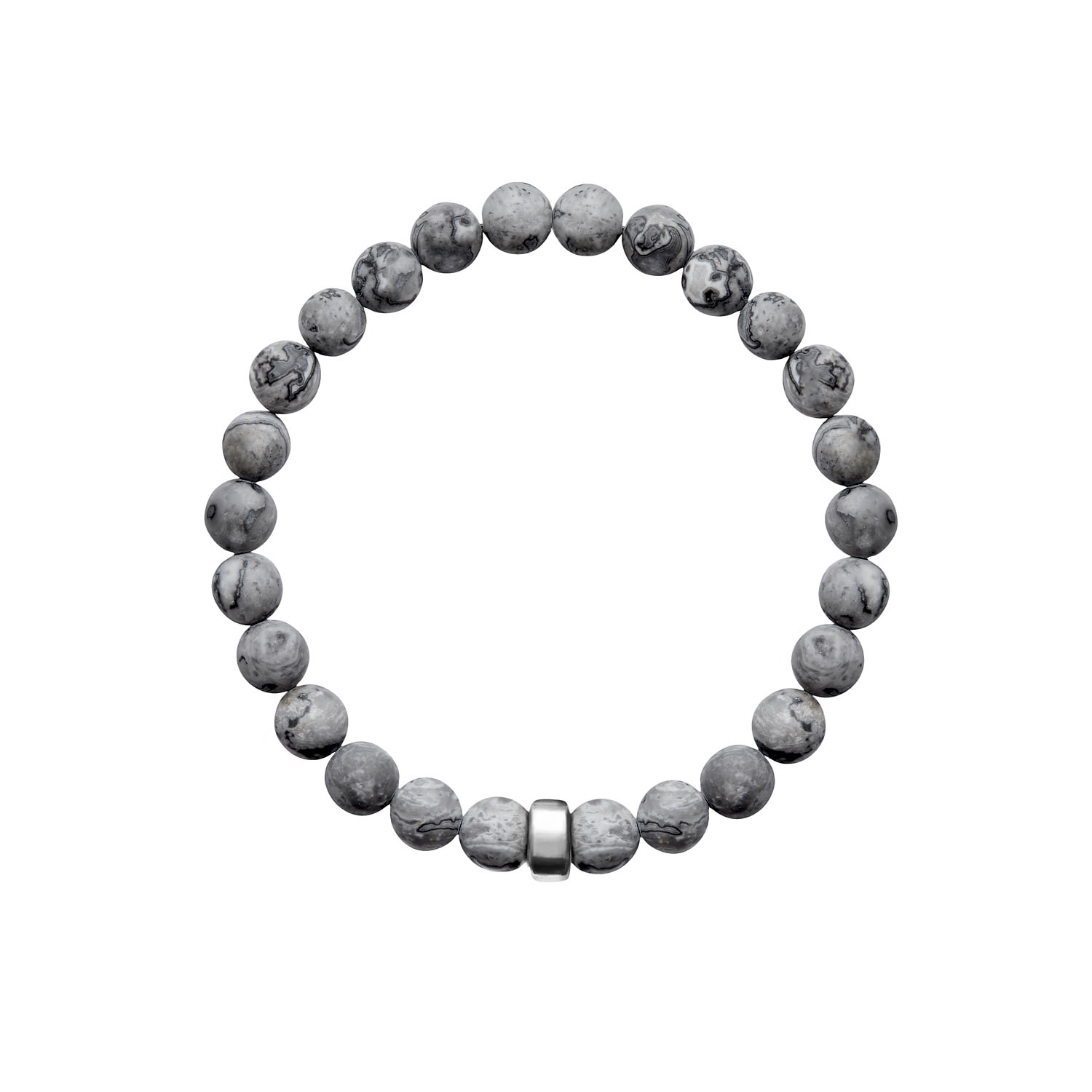 Ora Pearls Grey / Silver Aro Men's Map Jasper Bracelet Silver Bead - Large In Gray