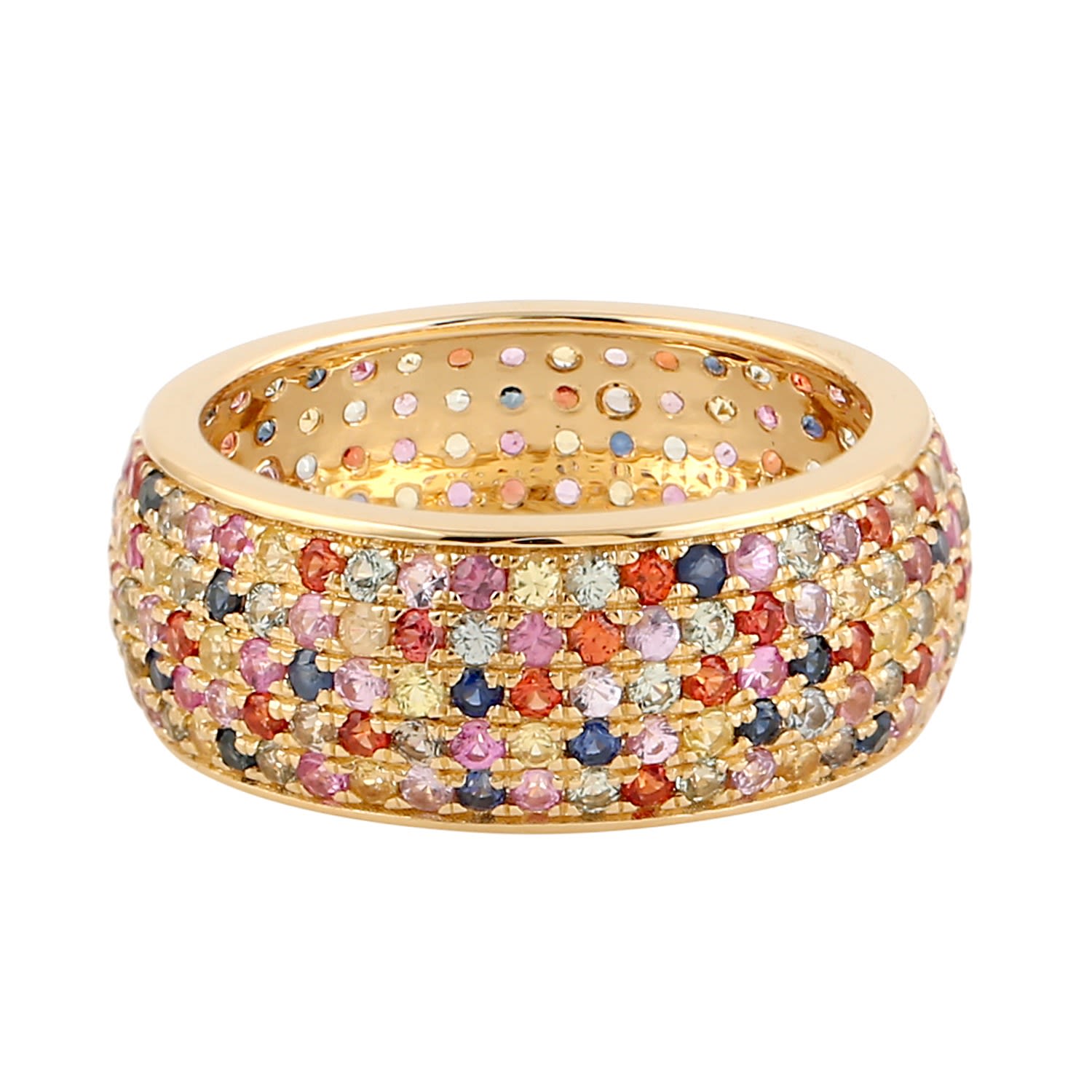 Women’s Handmade Yellow Gold Multi Sapphire Band Ring Gemstone Jewelry Artisan