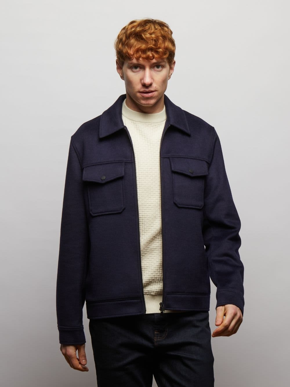 Steele Wool Blend Zip Front Short Jacket - Navy | Guards London