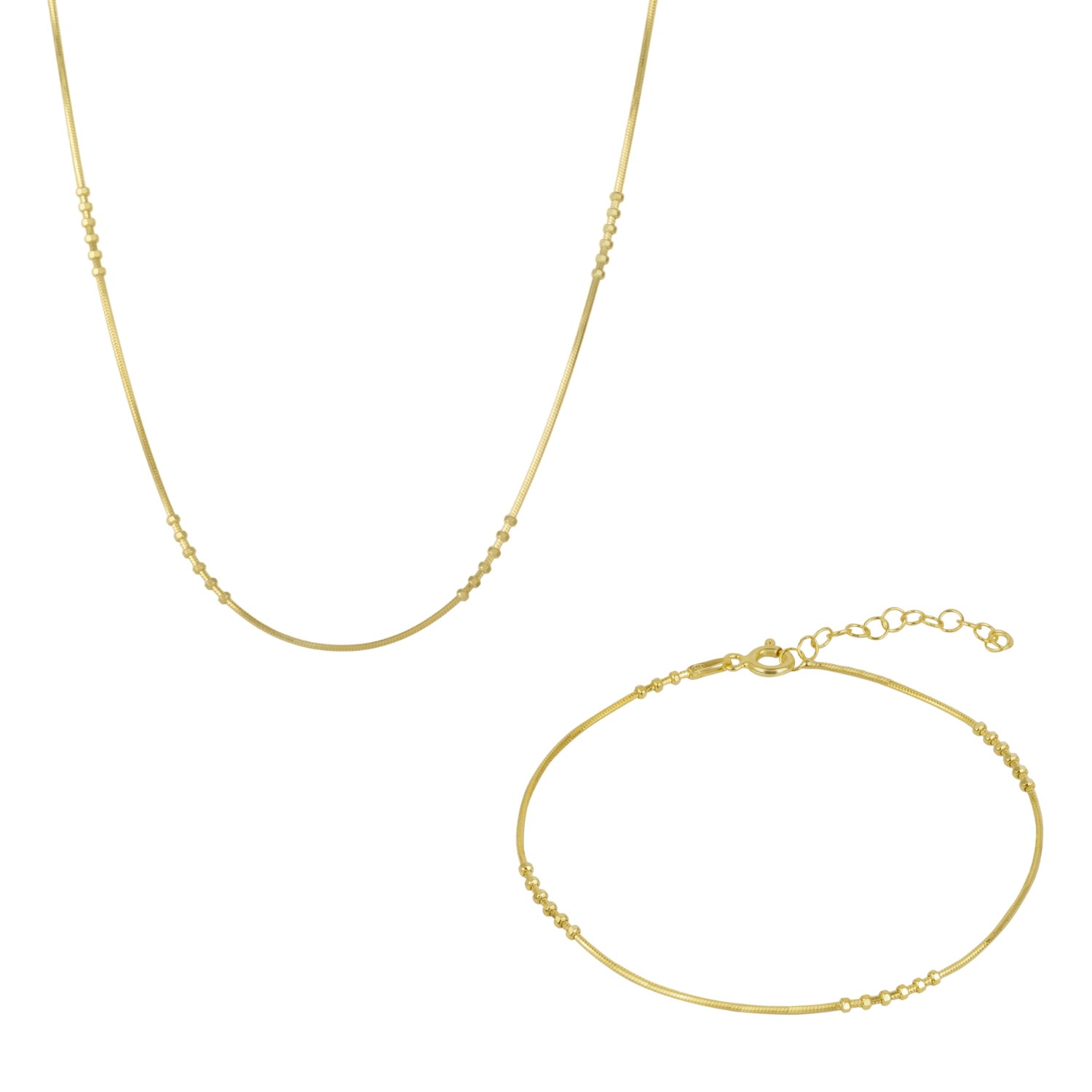 Spero London Women's Sterling Silver Bracelet & Necklace Set Small Beaded - Gold