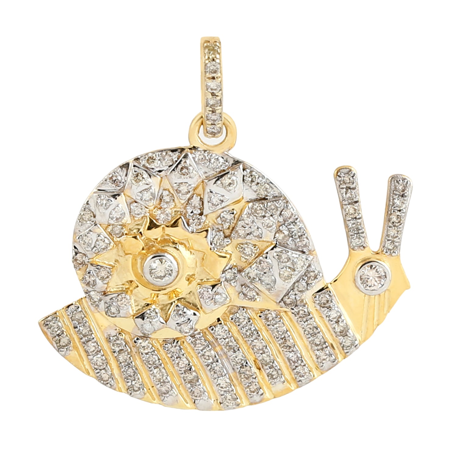 Artisan Women's Gold / White 14k Yellow Gold Diamond Snail Charm Pendant In Gold