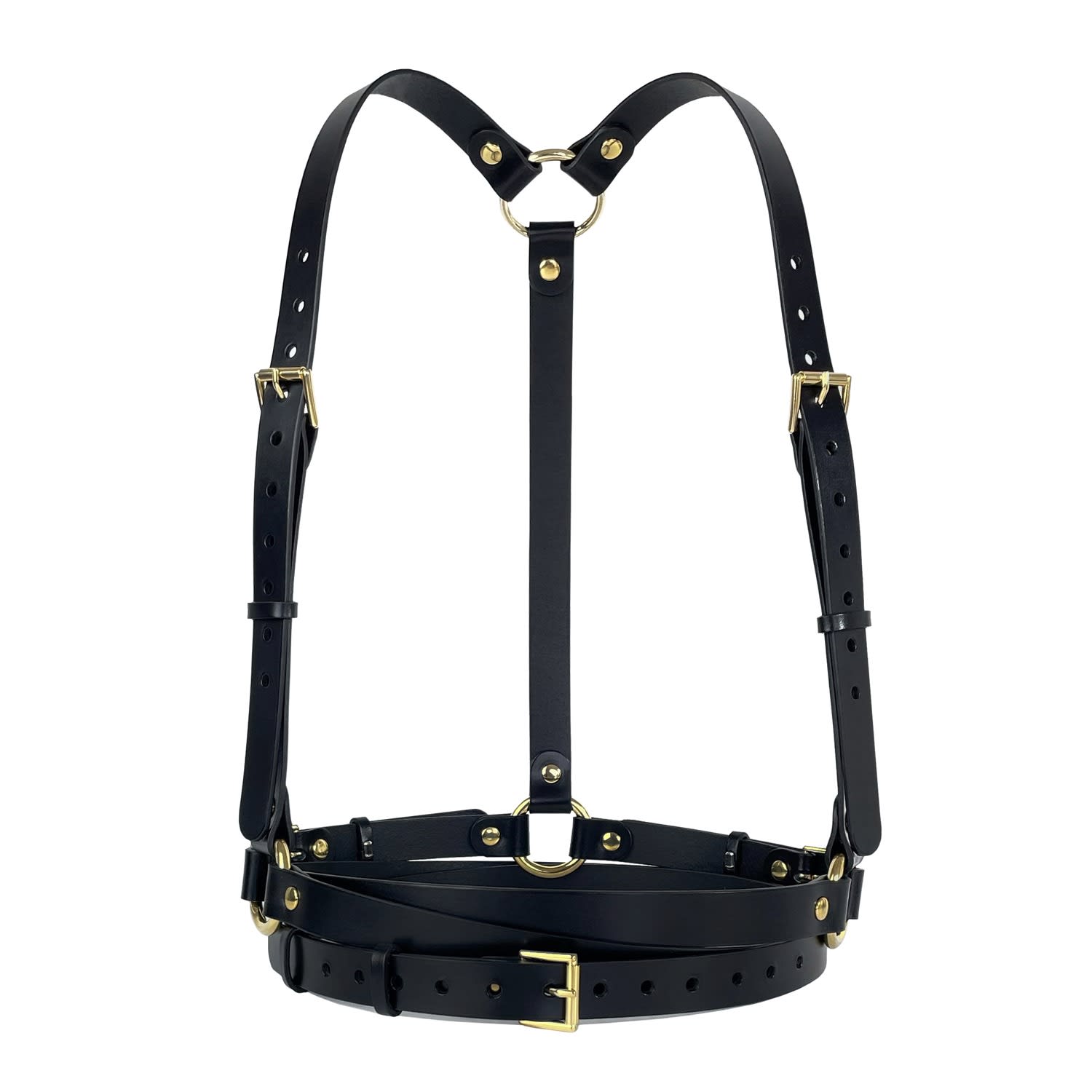 Dakota Leather Hexagon Link Belt BLACK/WARM BRASS