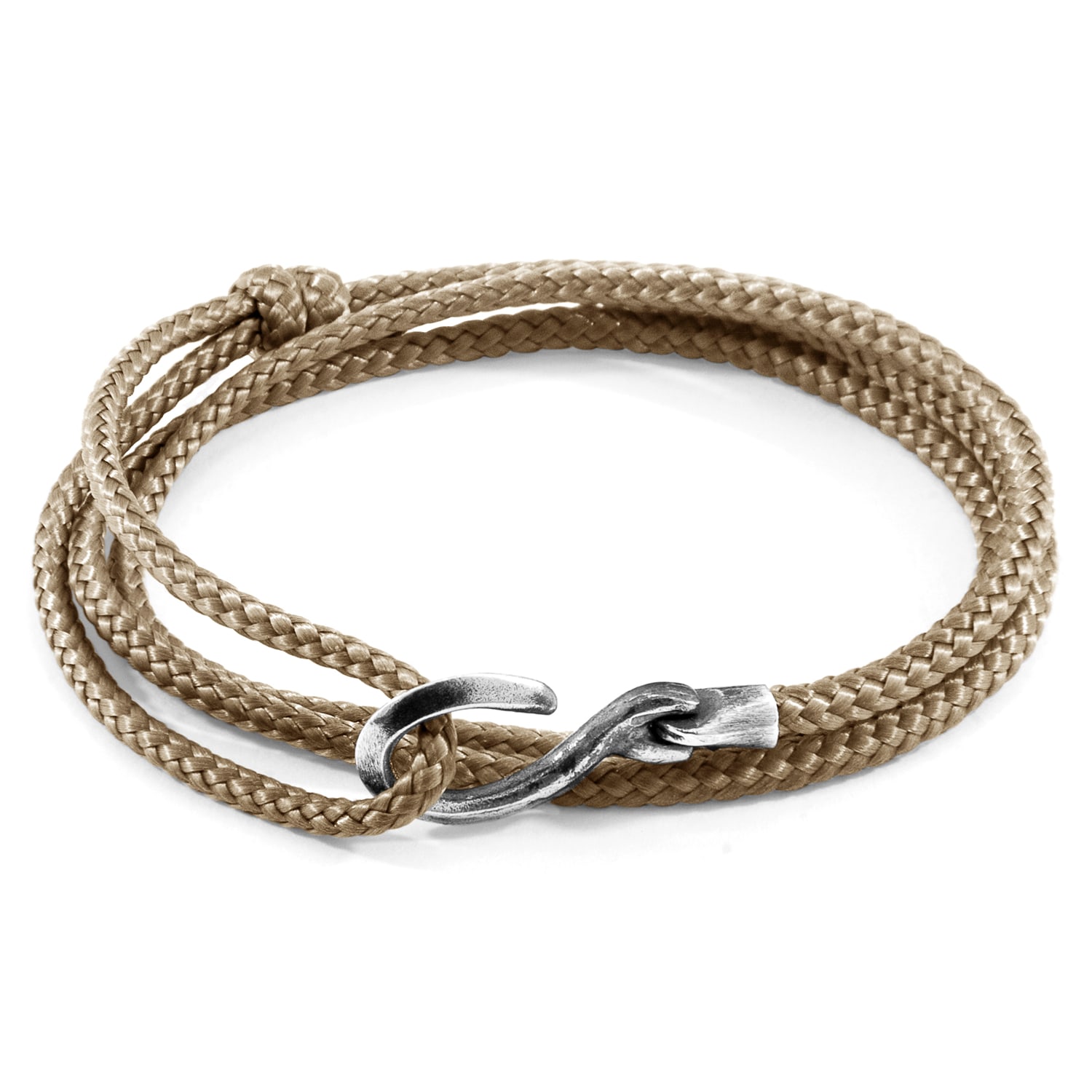 Anchor & Crew Men's Sand Brown Heysham Silver & Rope Bracelet In Brown