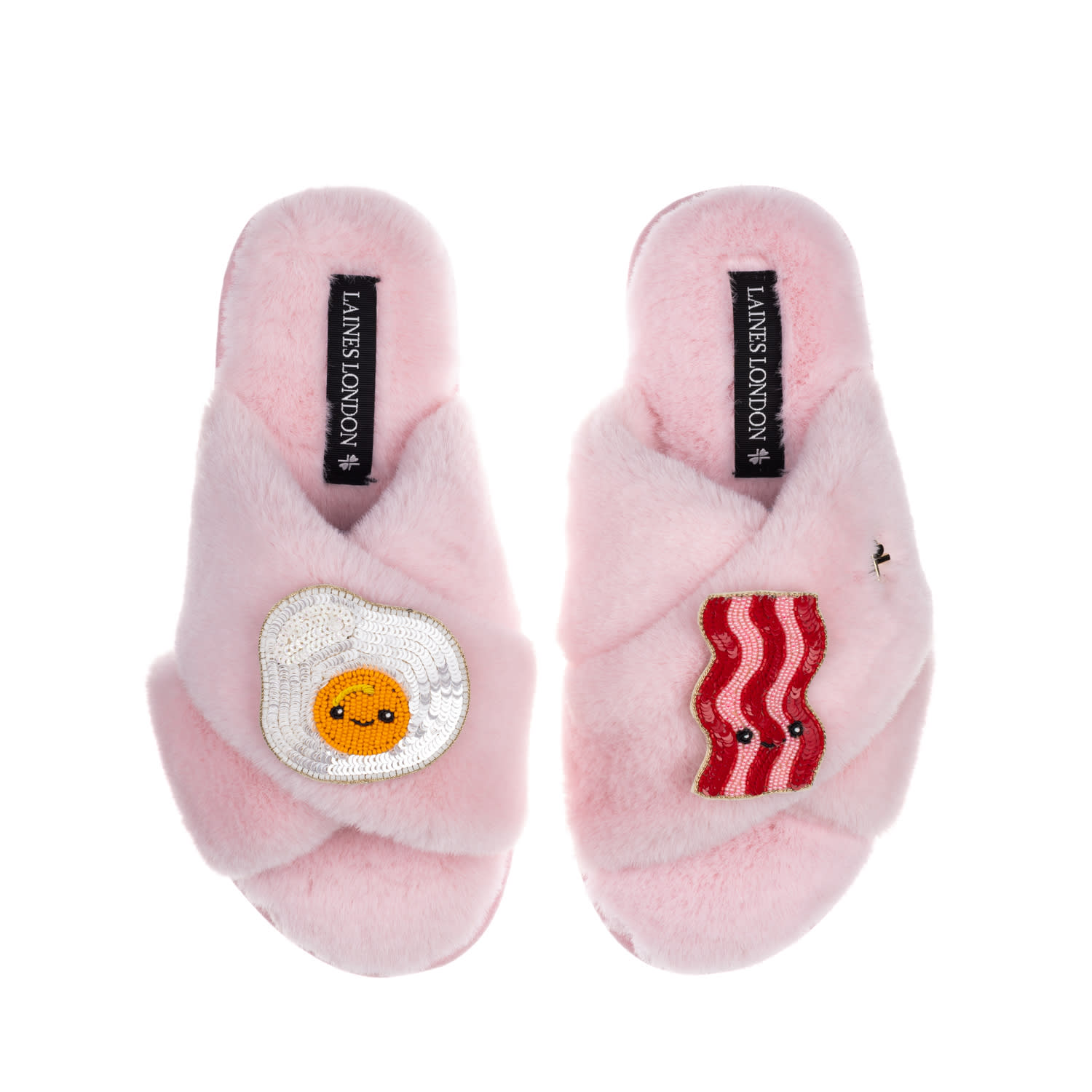 Laines London Women's Pink / Purple Classic Slippers With Laines Loveables Egg & Bacon Brooches - Pink In Pink/purple
