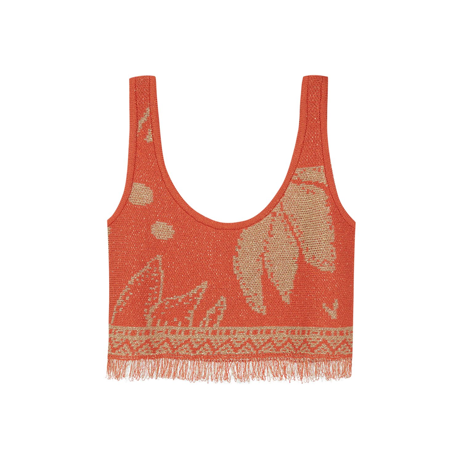 Rue Les Createurs Women's Yellow / Orange Fringe Detail Strappy Orange Crop Top In Yellow/orange