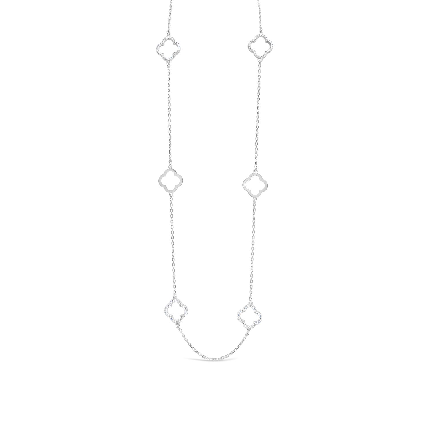 Lutiro Women's Silver Long Six Four Leaf Clover Plain & Cz Necklace