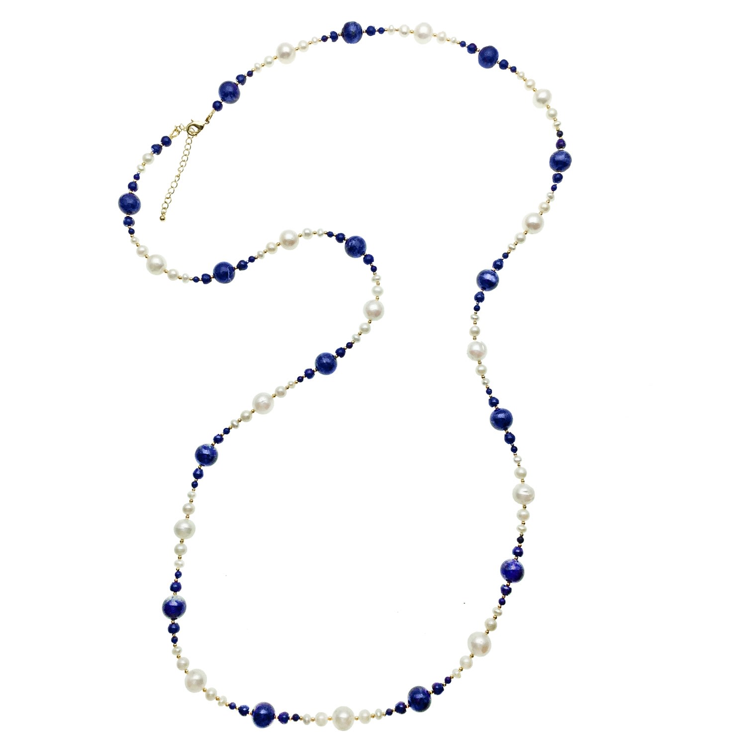 Farra Women's Blue / White Freshwater & Round Lapis Multi-way Necklace In Multi