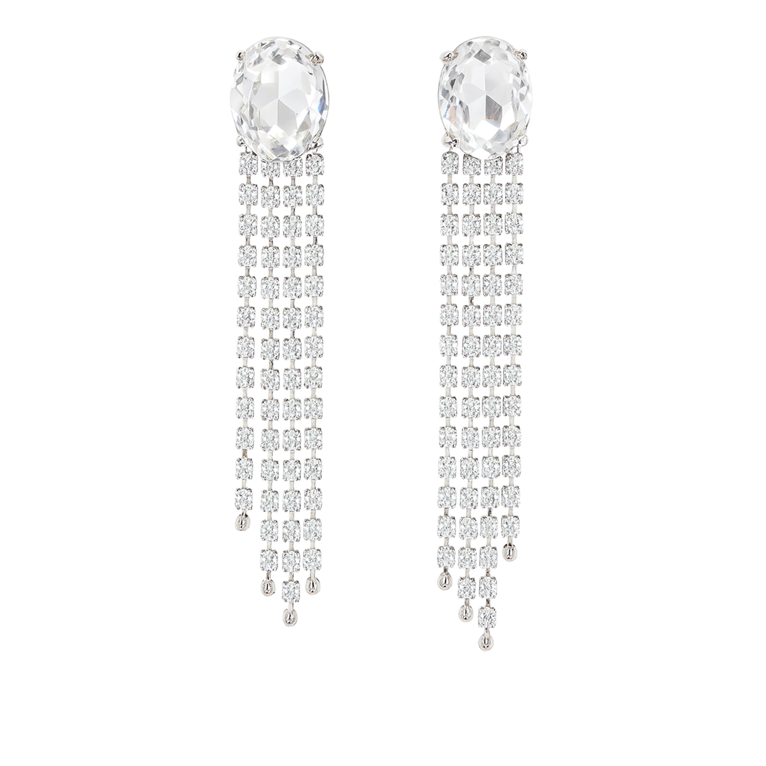 The Gala Women's Silver Crystal Oval Fringe Earrings In Metallic