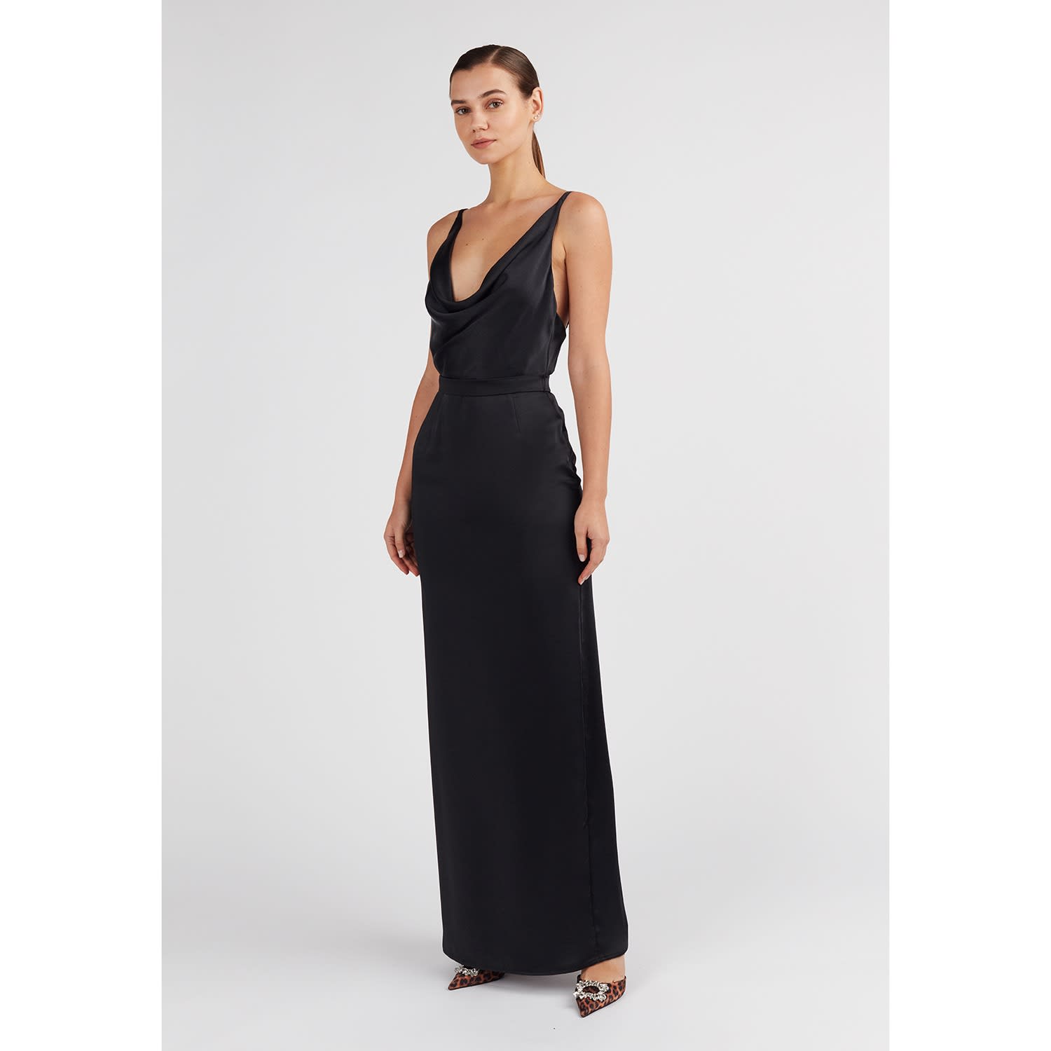 Undress Amila Satin Open Back Maxi Dress - Black
