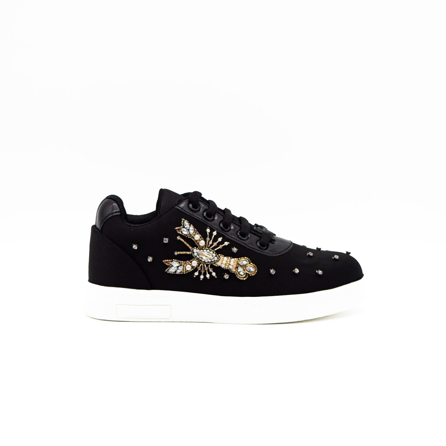 Rettrose Women's The Kehlani Luxury Black Lycra Handmade Embellished Tennis Shoe In Black