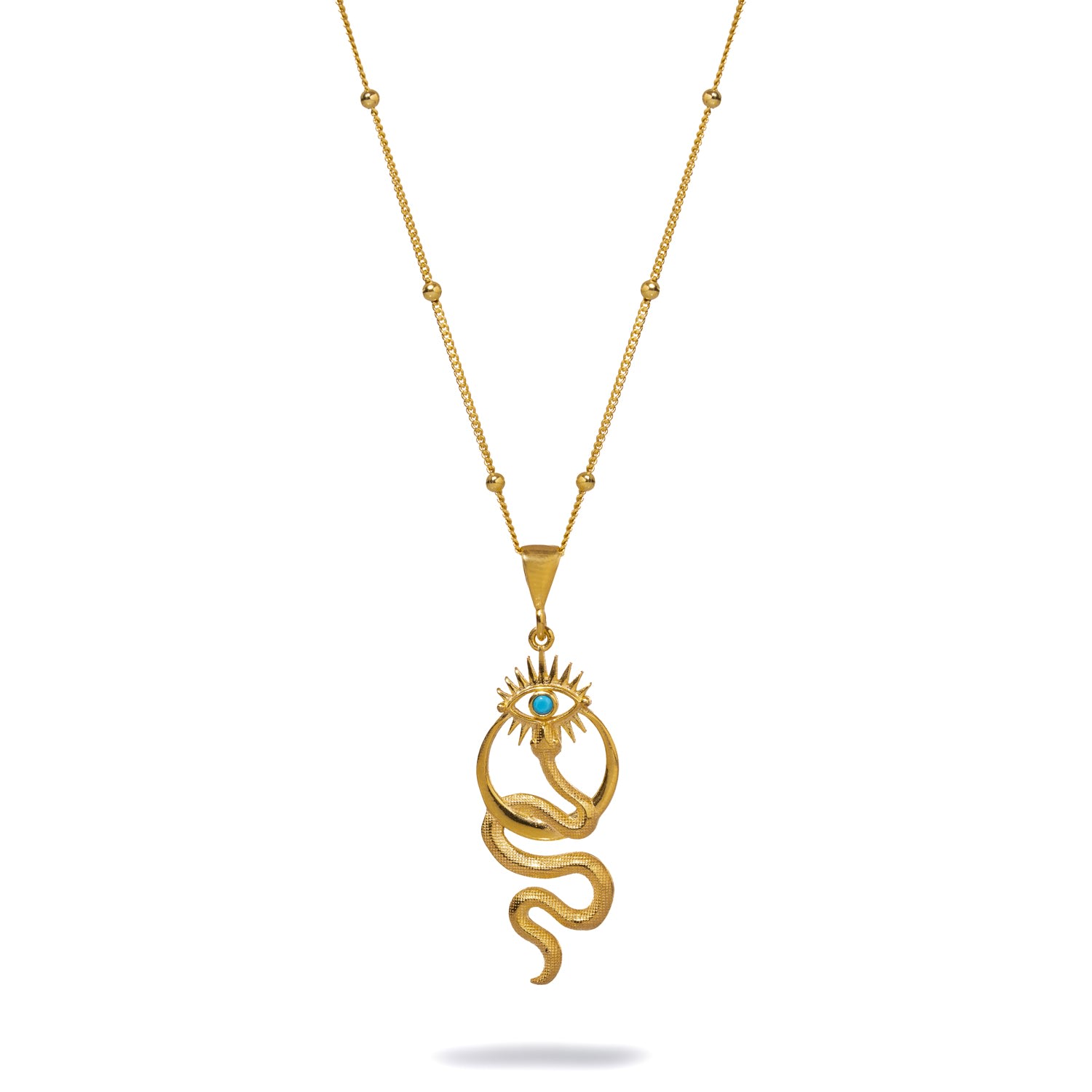 Ebru Jewelry Women's Gold / Blue Spiritual Snake & Evil Eye Design Unique Gold Necklace - Gold
