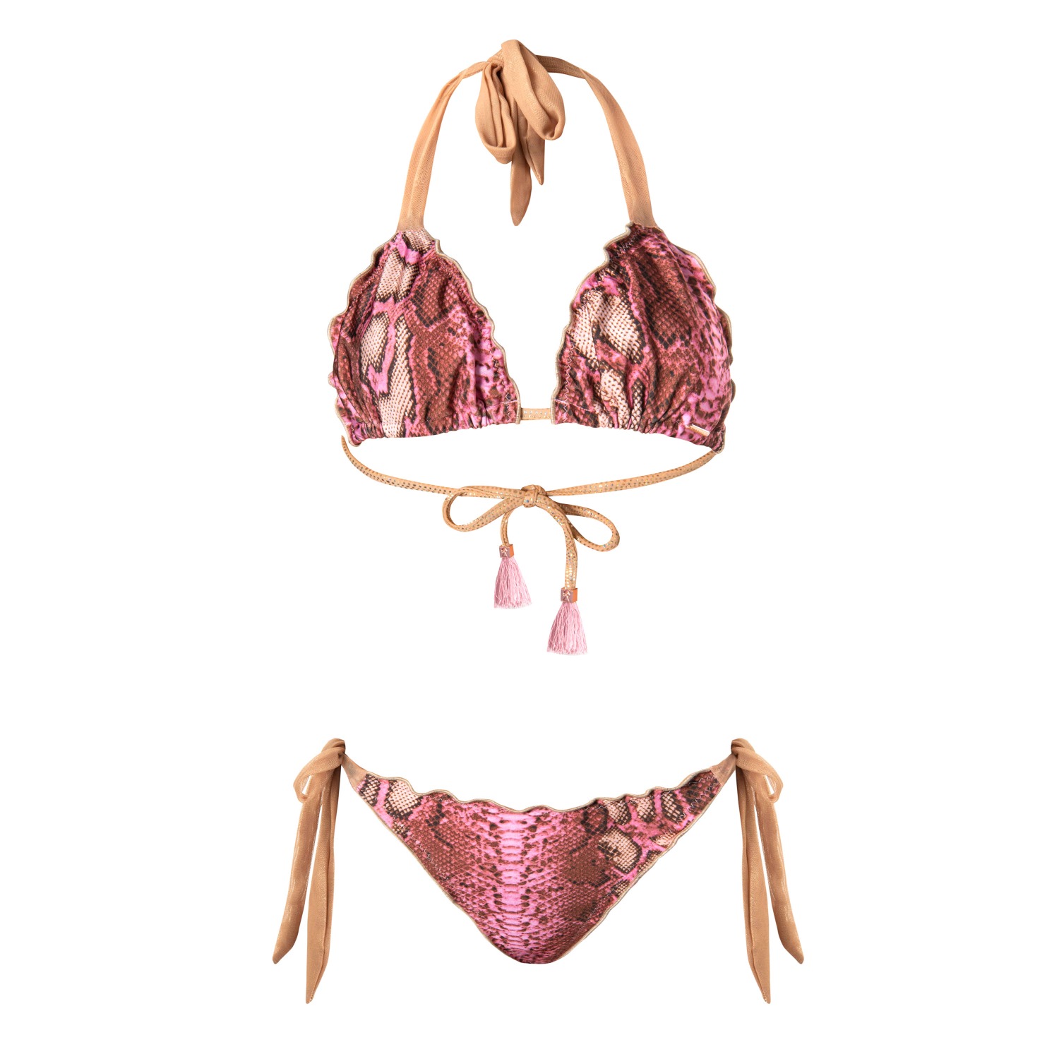 Ibiza Pink Animal Print Ruched Triangle Bikini Set Cap Martinet