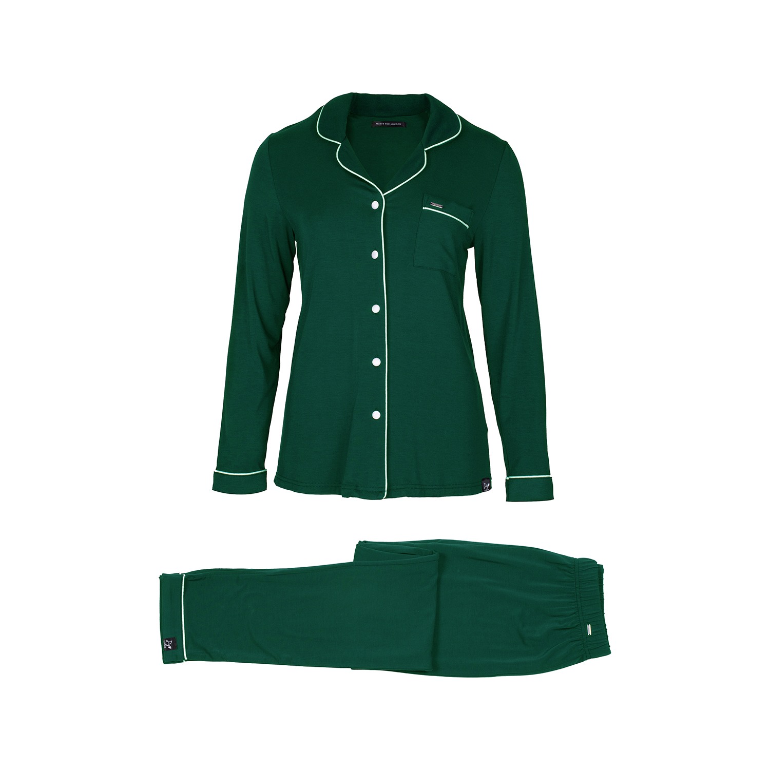 Pretty You Women's Bamboo Long Sleeved Trouser Pyjama Set In Green In Green