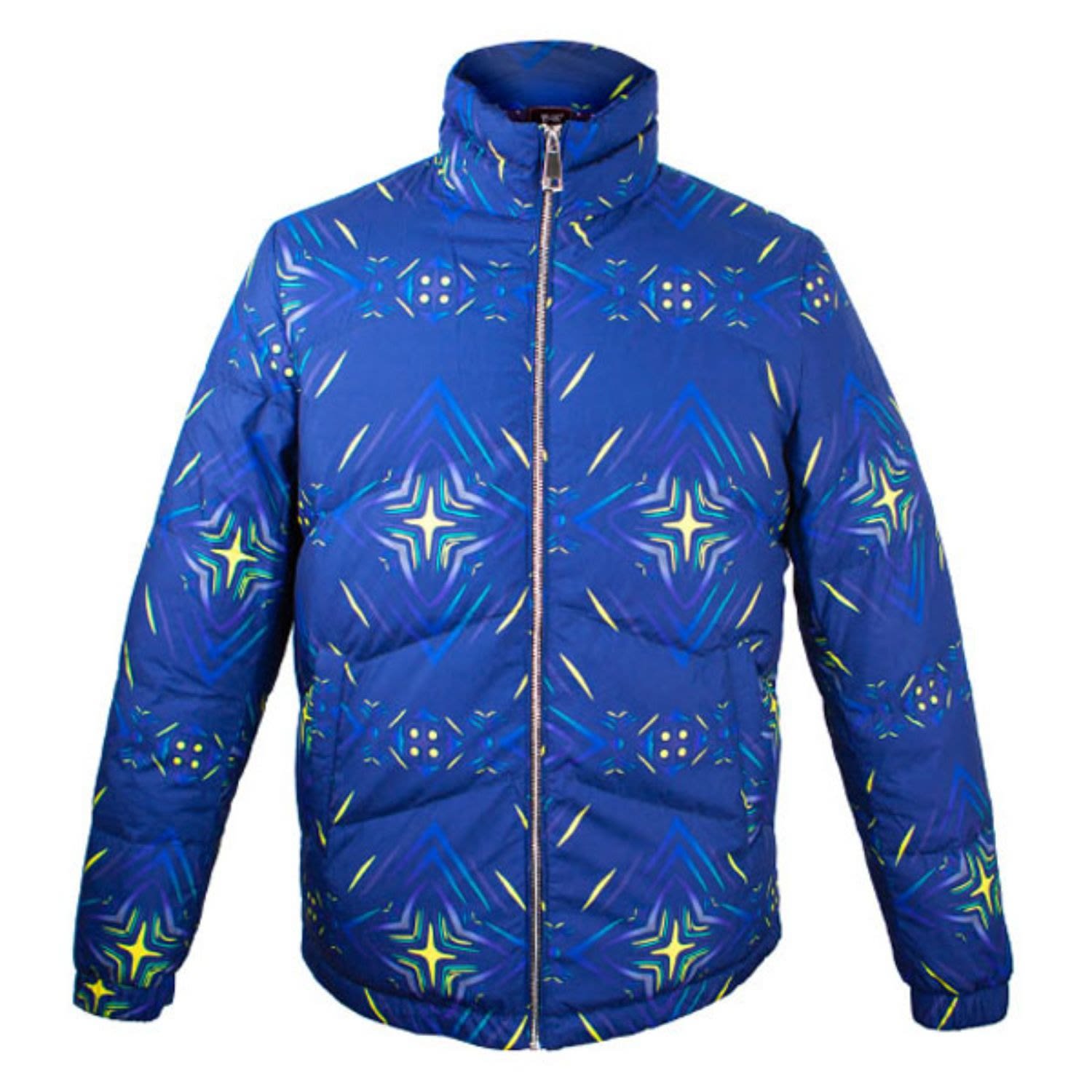 Men’s Ethnic Print Padded Bomber Jacket Blue Multi Large David Wej