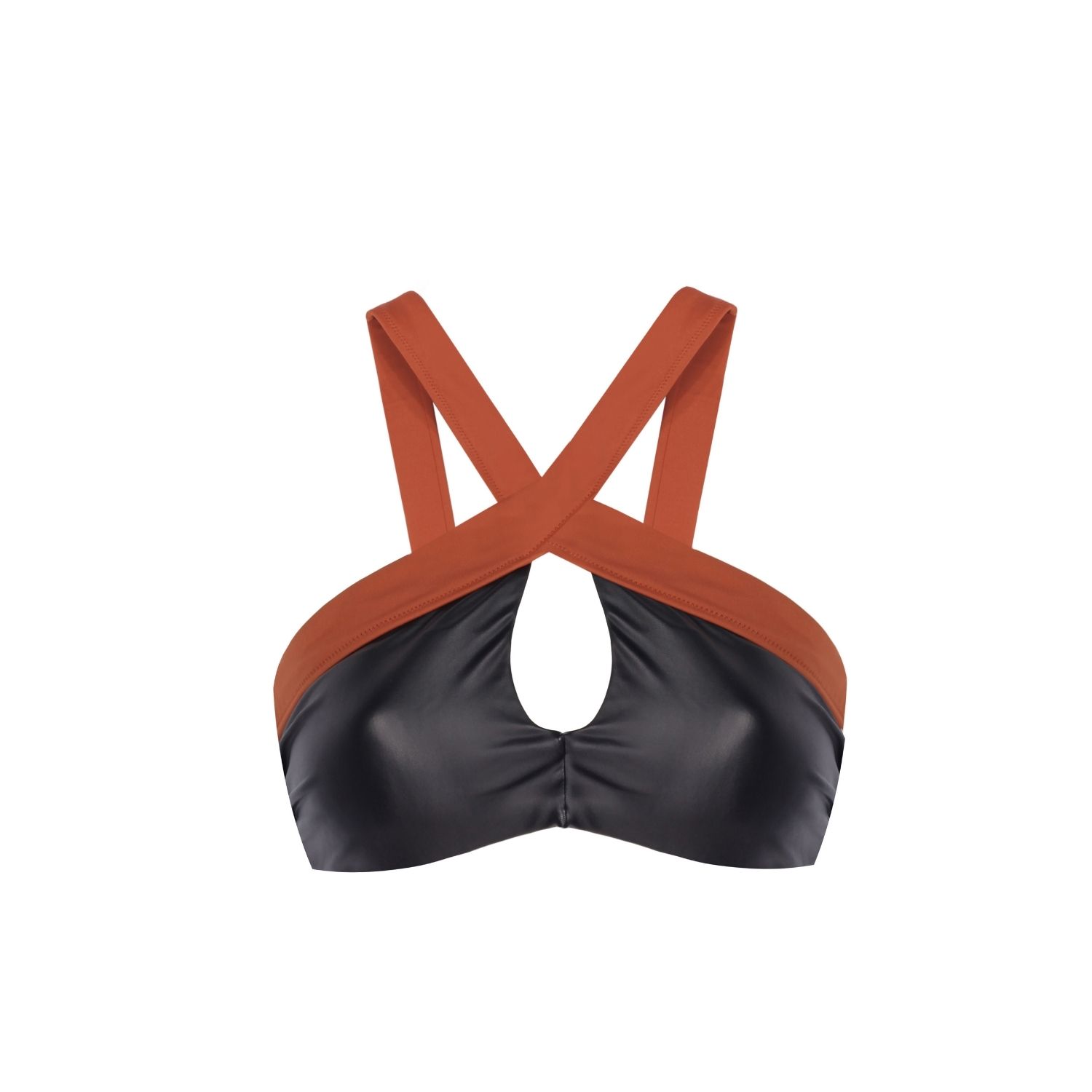 Yorstruly Women's Cross Berg Bikini Top - Colour Black - Bikini Top With Faux Leather Fabric & Removable Paddi In Black