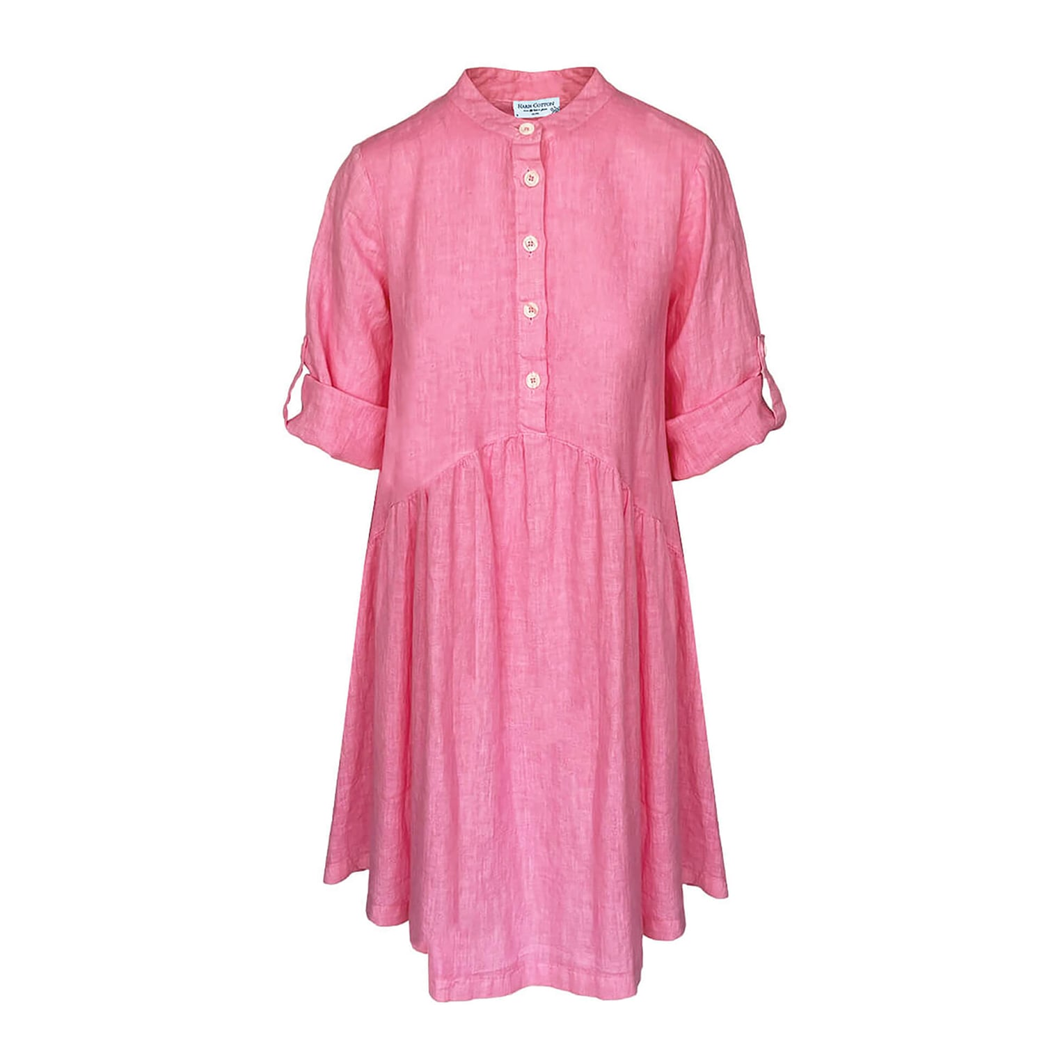 Haris Cotton Women's Pink / Purple Mini Length Linen Dress With Buttons - Hydrangea