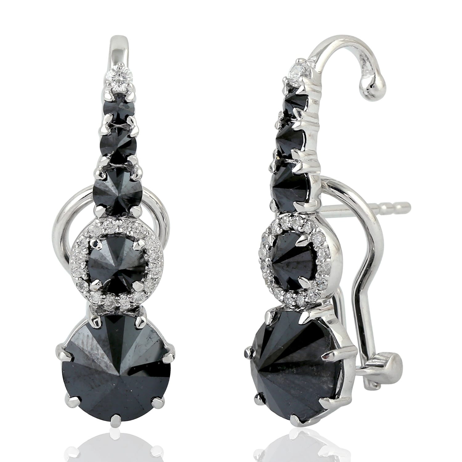 Black & White Diamond Clip On Stud Earrings In 18K White