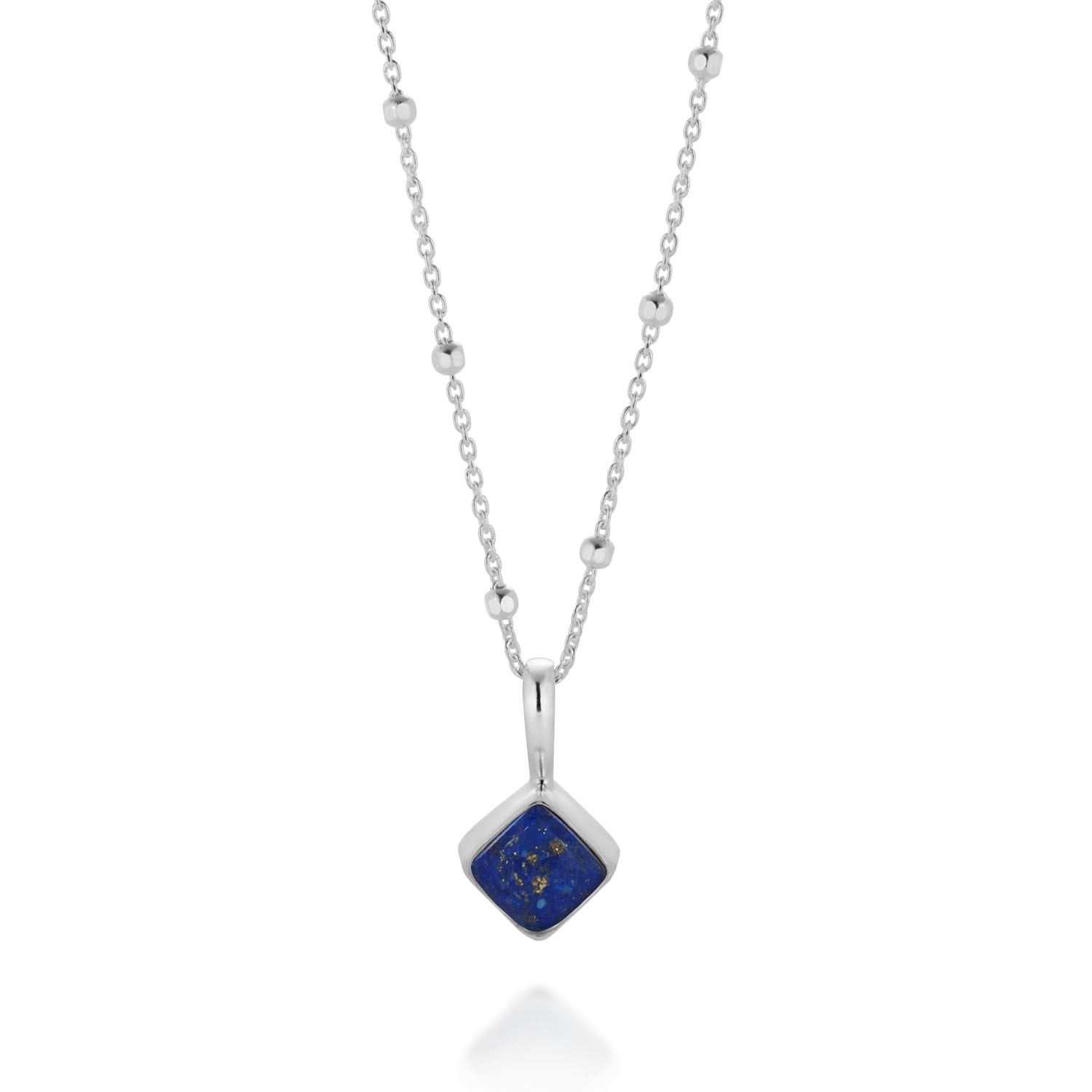 Nellou Jewellery Women's Blue Diamond Lapis Necklace Birthstone September Sterling Silver In Blue