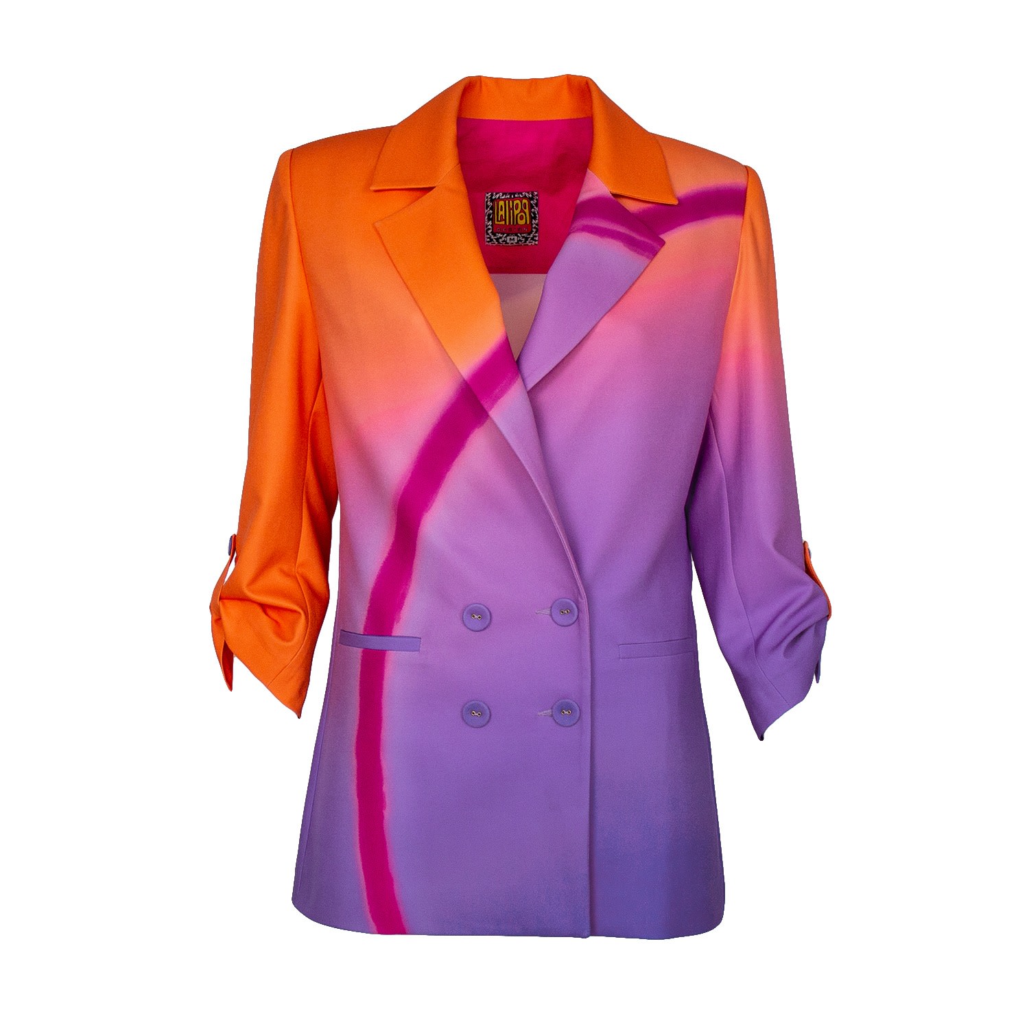 Women's Double-Breasted Digital Print Lilac Jacket | Medium | Lalipop Design