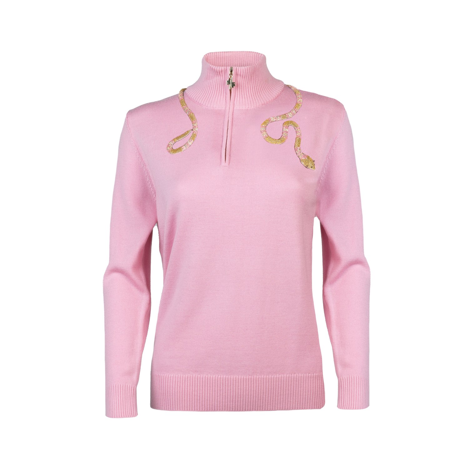 Women’s Pink / Purple Laines Couture Quarter Zip Jumper With Embellished Pink & Gold Wrap Snake - Pink Small Laines London