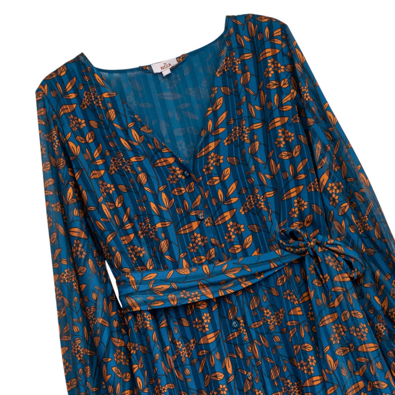 open lace back dress Chiffon Pleated Overlay Midi Dress, Navy Orange Floral – Jolie Moi Retail main image 1