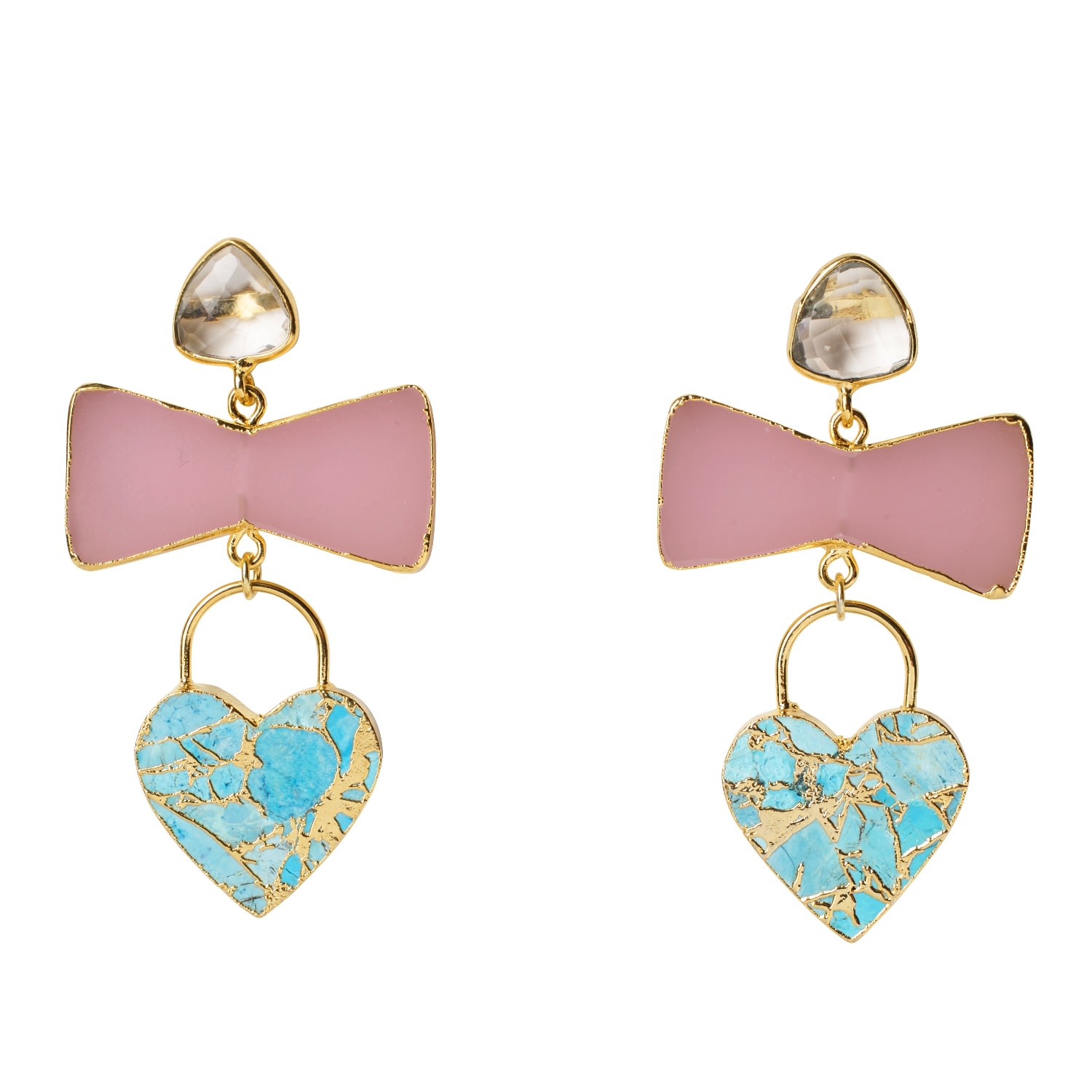 Women’s Pink / Purple / Gold Molten Heart Earrings Turquoise Pink Yaa Yaa London