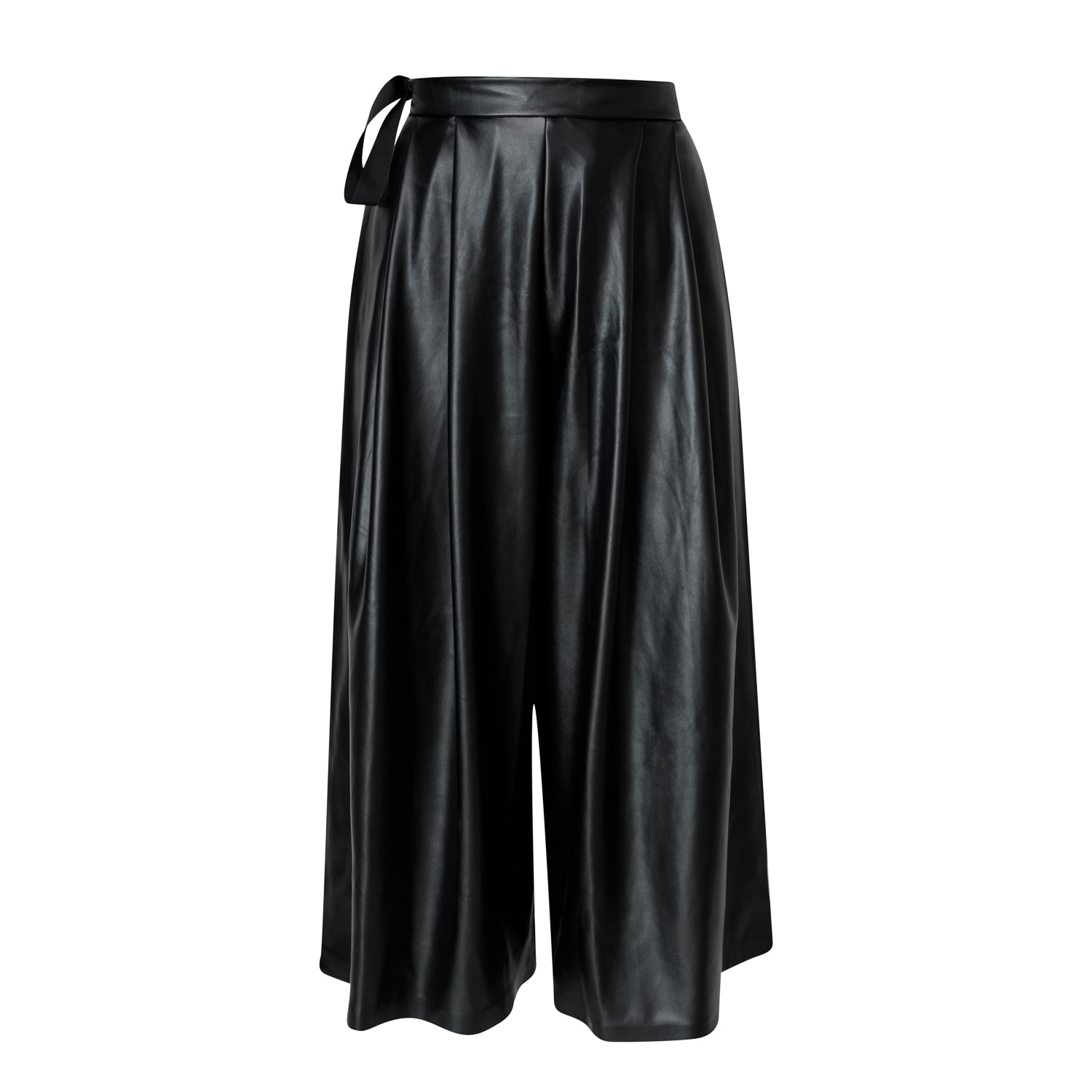 Lia Aram Women's Black Signature Wrap-around Eco Leather Cropped Trousers In Black