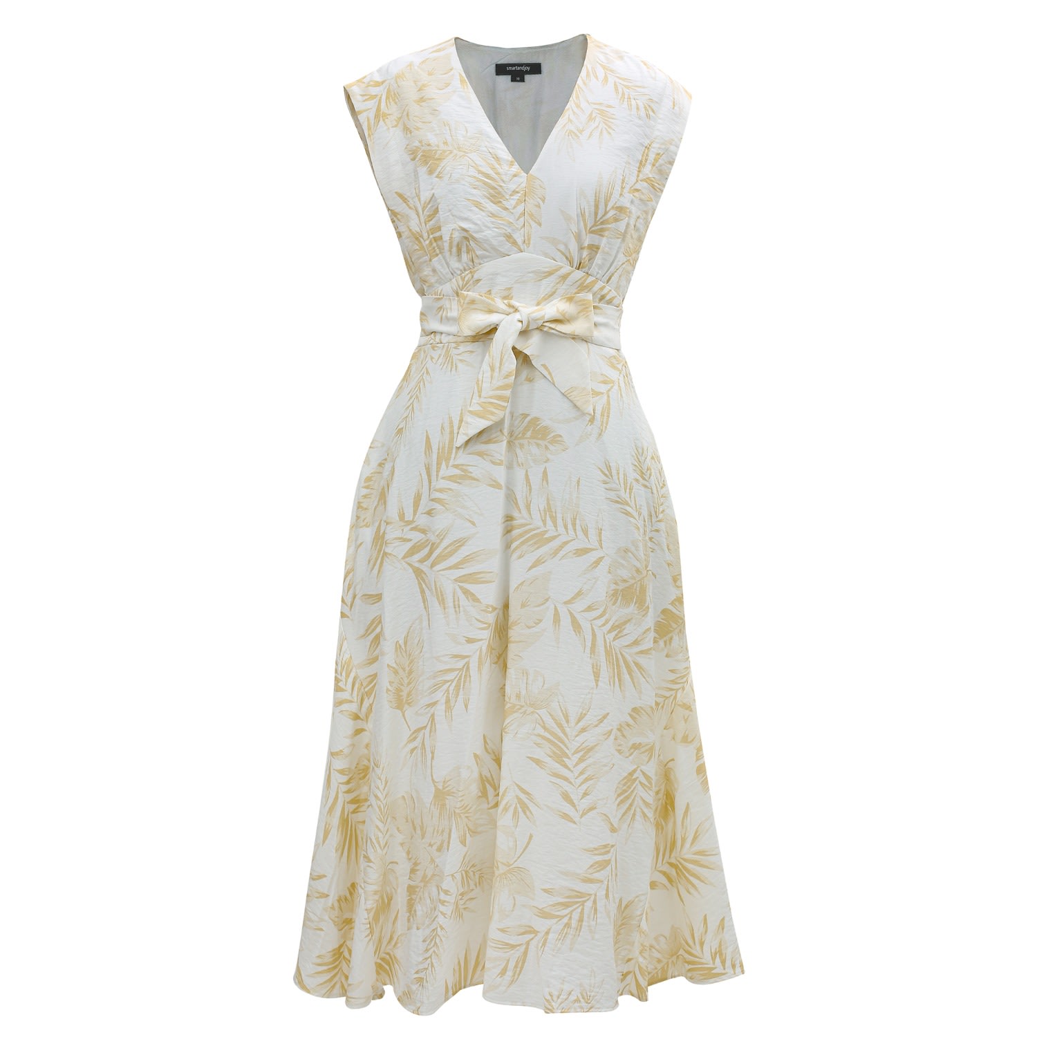 Smart And Joy Women's Gold Tropical Print Sleeveless Midi Dress In Gold
