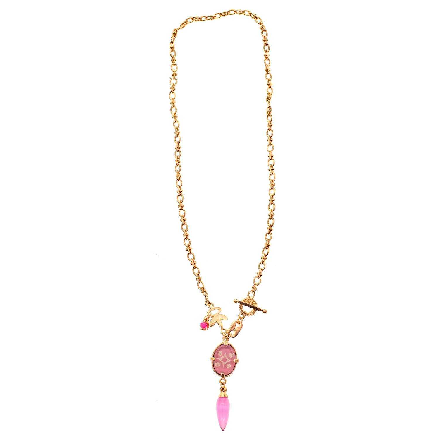 Gem Kingdom Women's Gold / Pink Pink Gold Plated Necklace In Gold