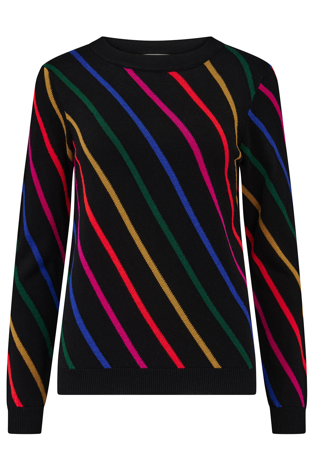 Sugarhill Brighton Women's Rowena Sweater Black, Rainbow Sliding Stripes In Black