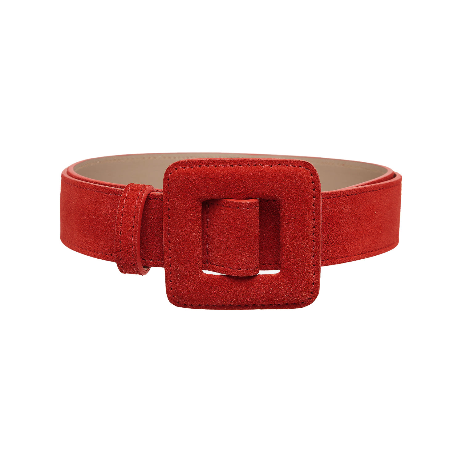 Women’s Mini Square Suede Buckle Belt - Red Large Beltbe