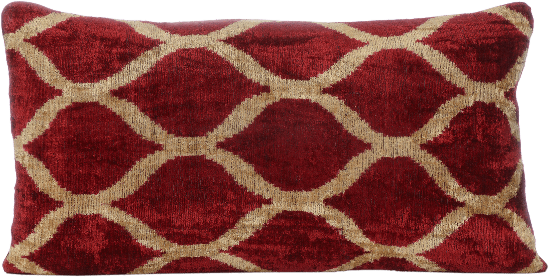 Hand-Woven Reversible Silk Velvet Ikat Cushion - Red & Gold Rubies Anor Living