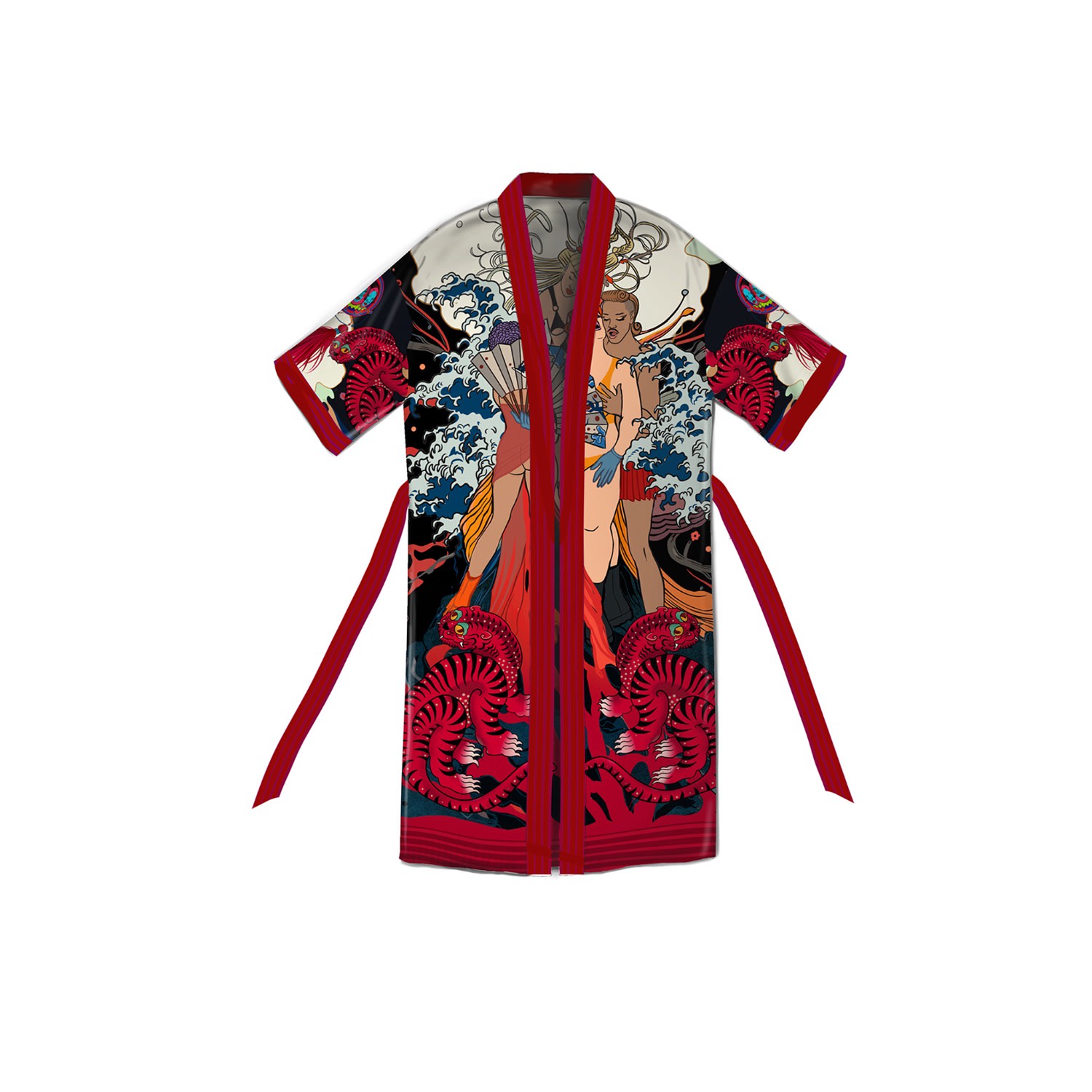 Qinkimo Women's Unique Sexy Kimono,hand-illustrated Statement Piece "q-q“