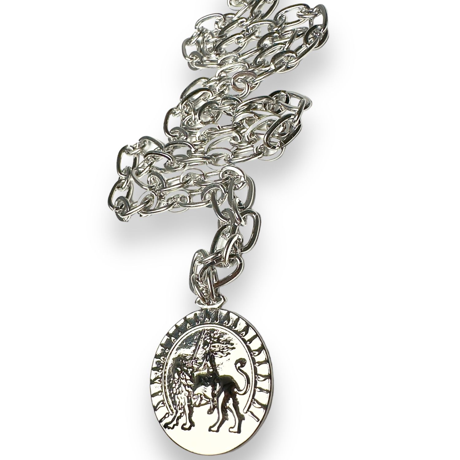 Women’s Silver Lion Tamer Amulet Necklace In White Gold Jagged Halo Jewelry