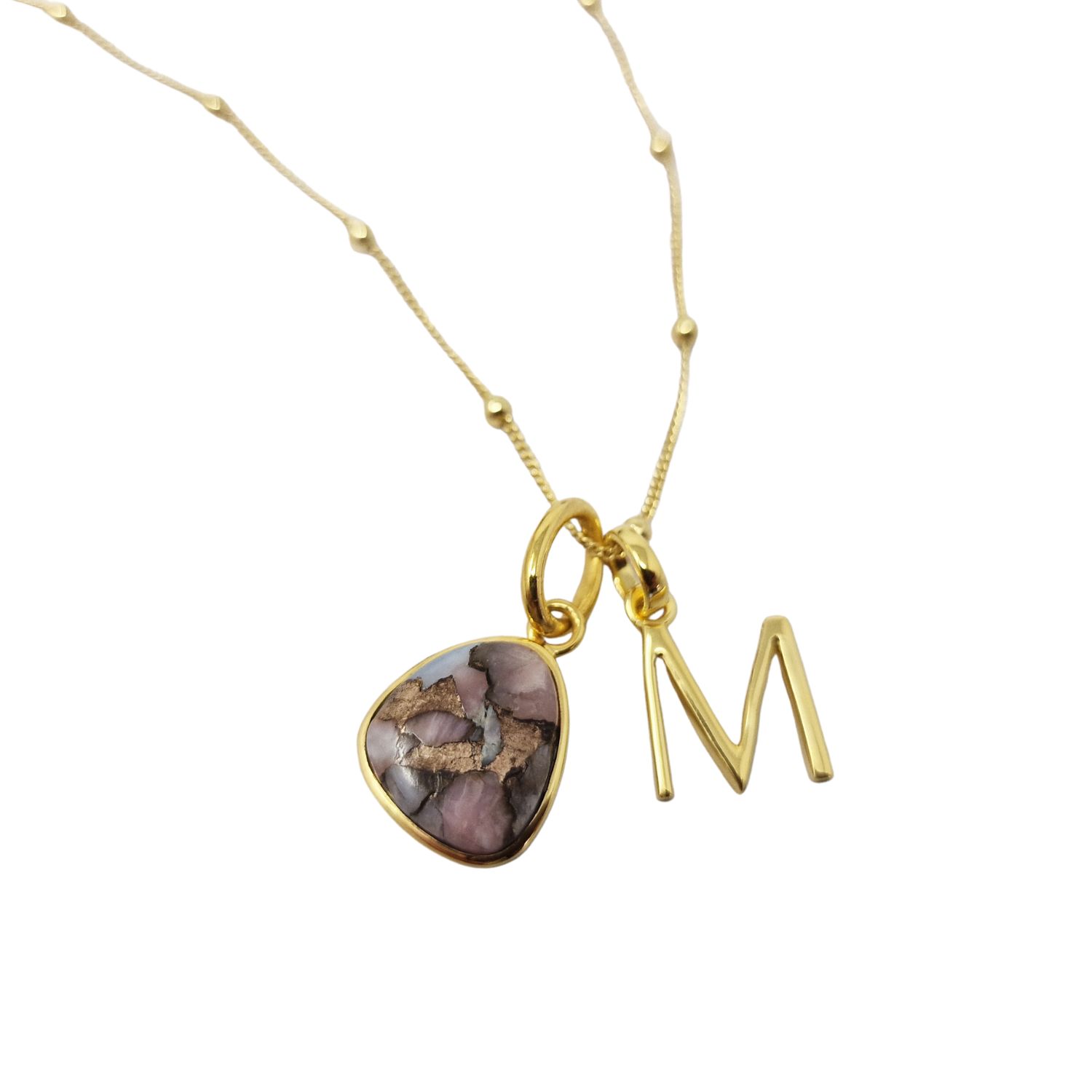 Women’s Pink / Purple / Gold Gold Vermeil Plated Opal October Birthstone Initial Pendant Necklace Harfi