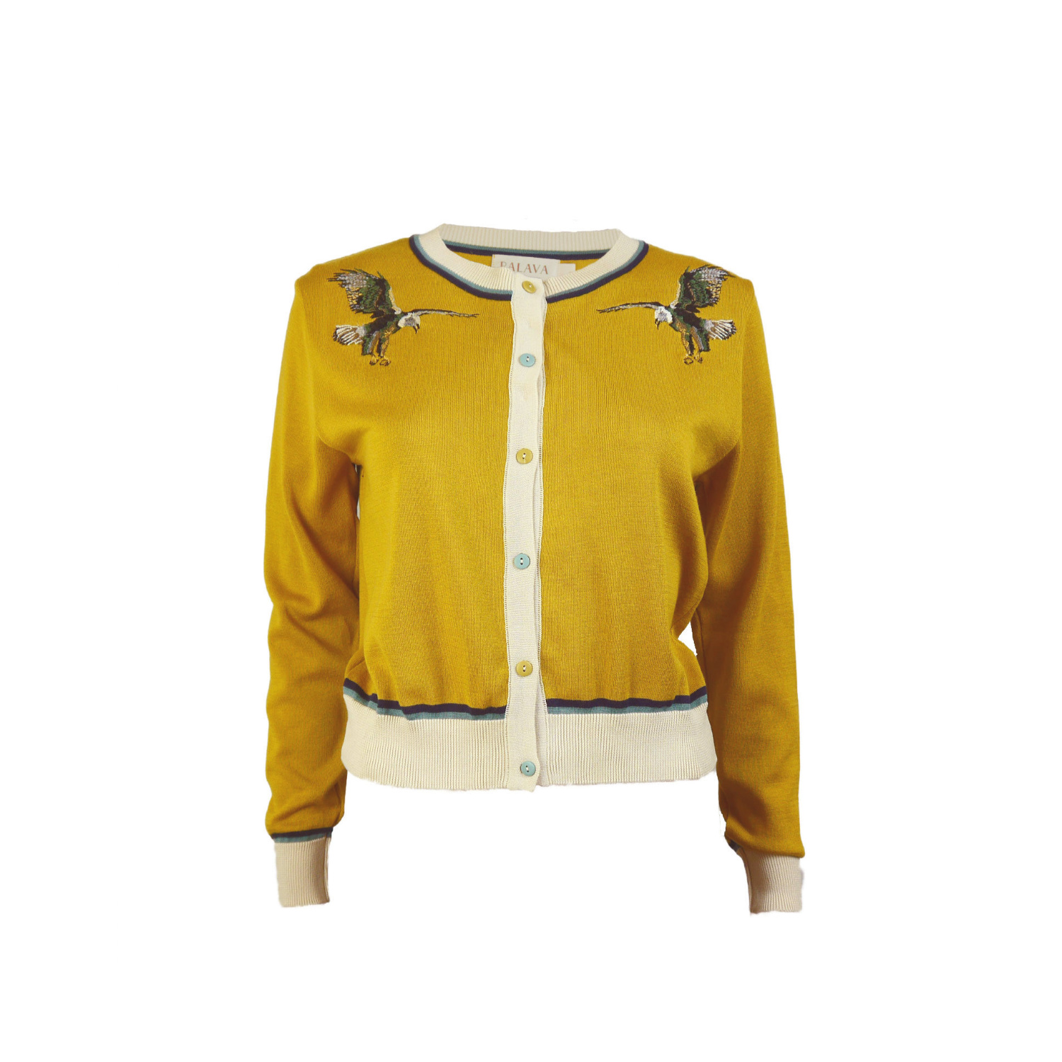 Vera - Mustard Eagles Embroidered Cardigan | Palava | Wolf & Badger