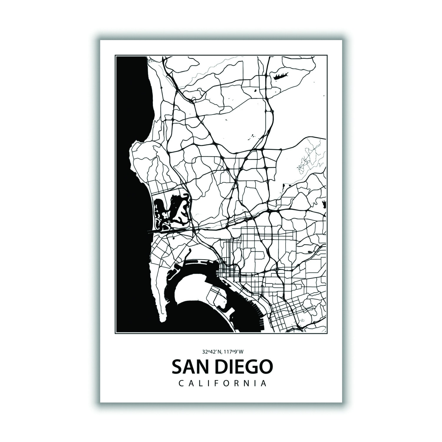 Black Map Of San Diego California Xxs Stanley Print House