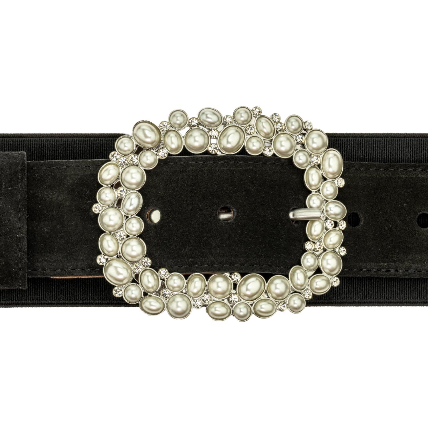 Peachy Belts Ltd Women's Stretch Black Waist Belt And Detachable Pearl Spangle Buckle