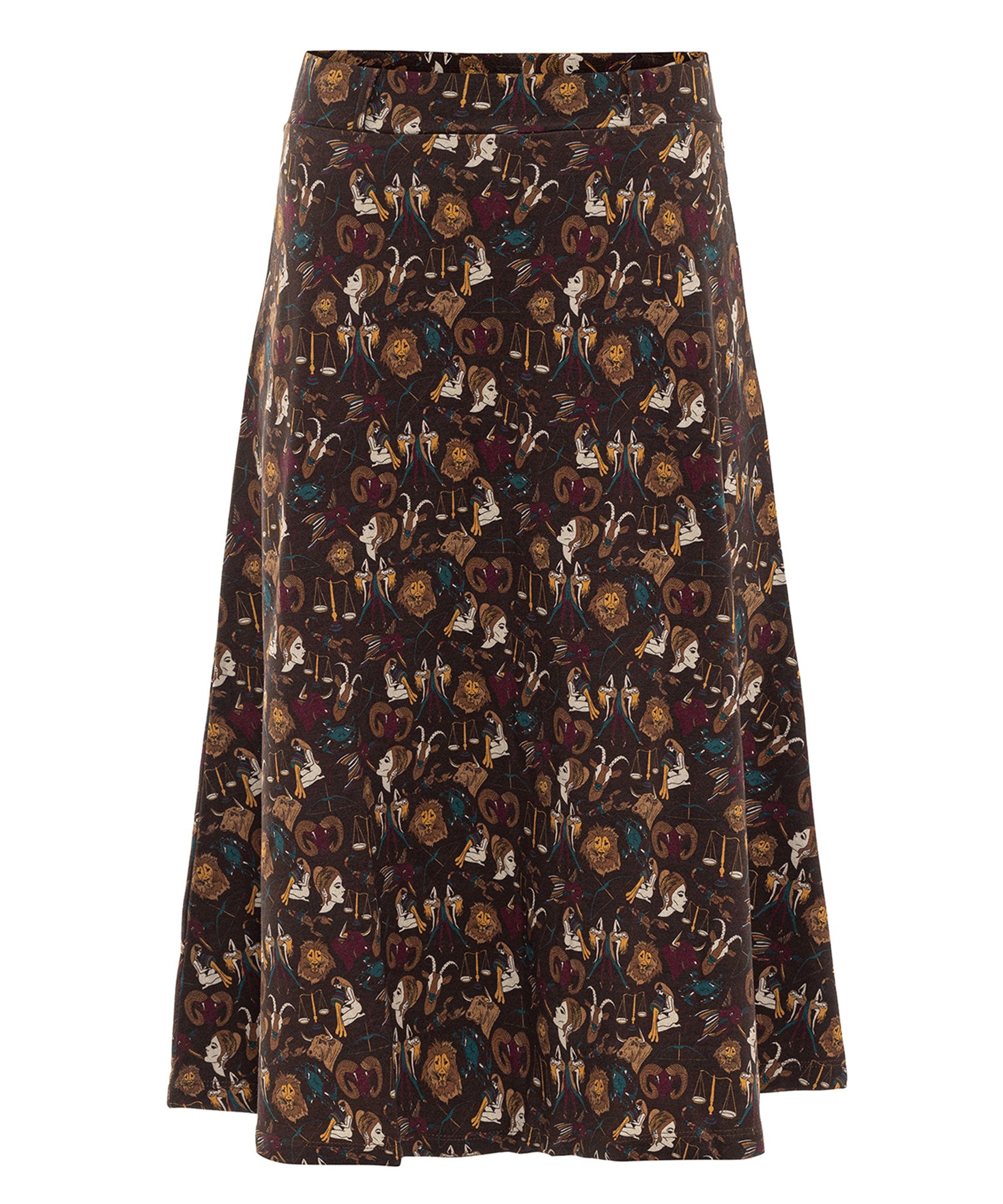 Women’s Zodiac Print A-Line Brown Skirt Medium Anou Anou