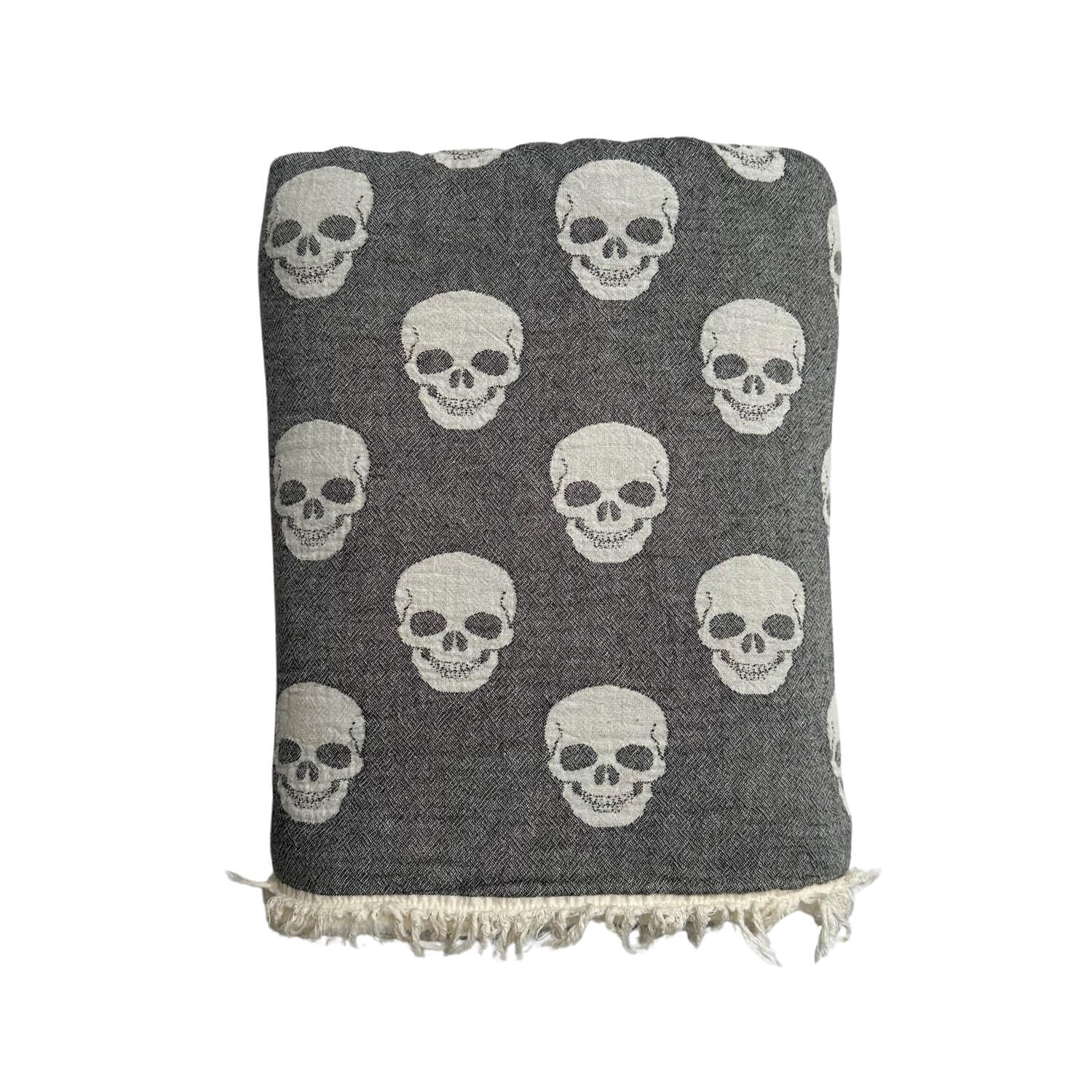 Black Skull Fleece Lined Throw - Charcoal One Size Ailera