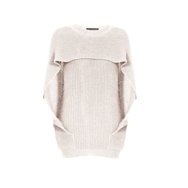 Rumour London Cara Cape Effect Merino Wool Ribbed Knit Sweater In Cream In Ribbed