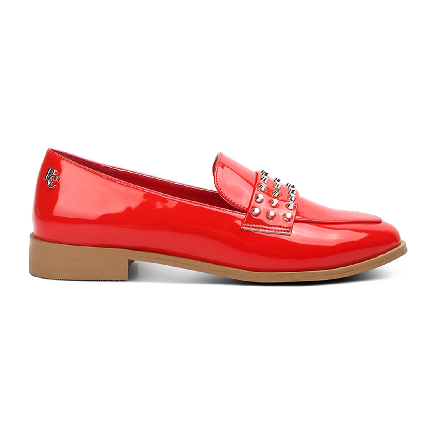 Rag & Co Meanbabe Semicasual Stud Detail Patent Loafers In Red In Red