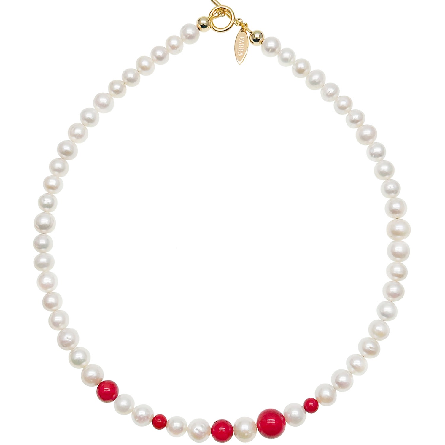 Women’s White / Red Round White Pearls And Red Coral Mixed Necklace Farra