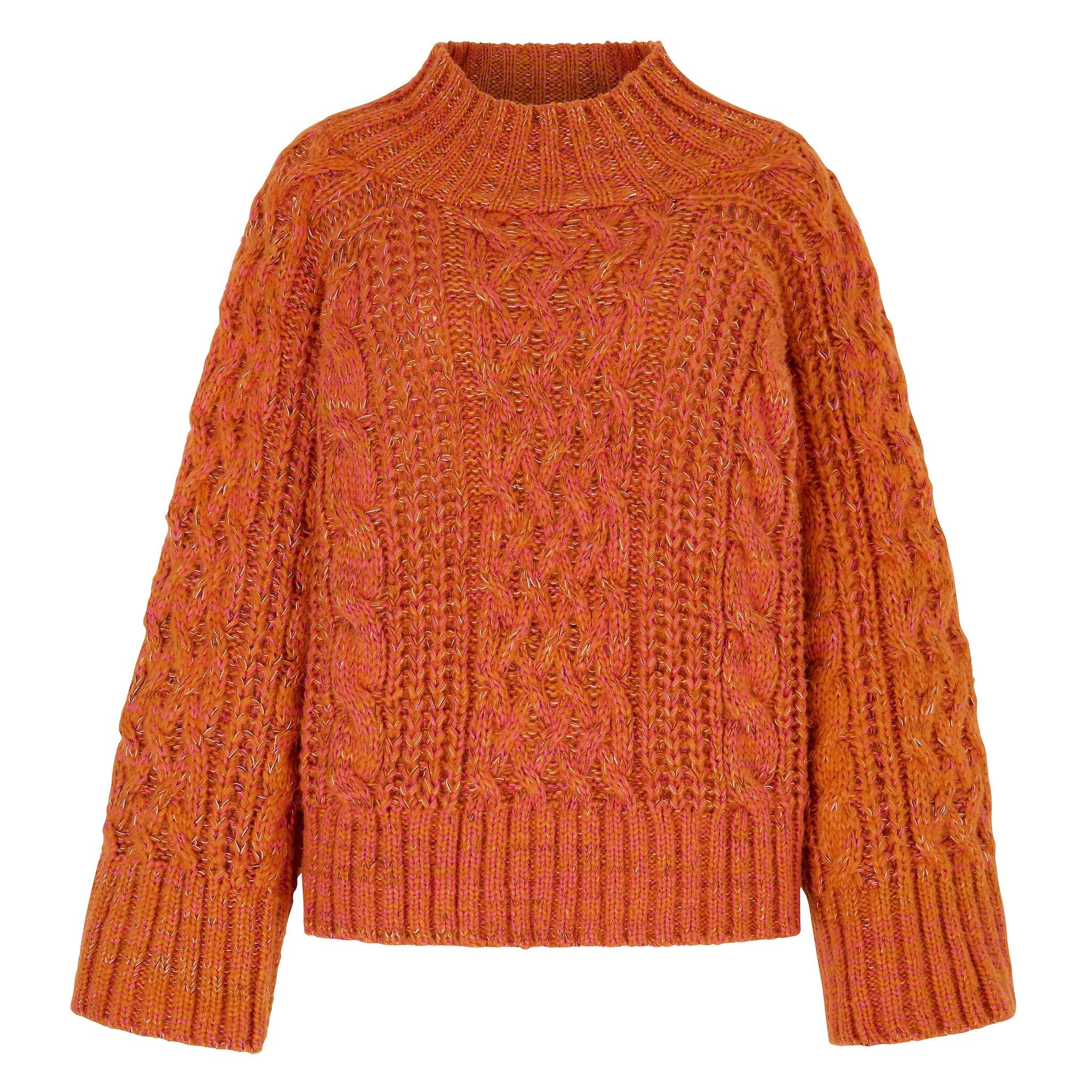 Cara & The Sky Women's Yellow / Orange Sarah Cable Wide Sleeve Knit High Neck Jumper - Orange In Yellow/orange