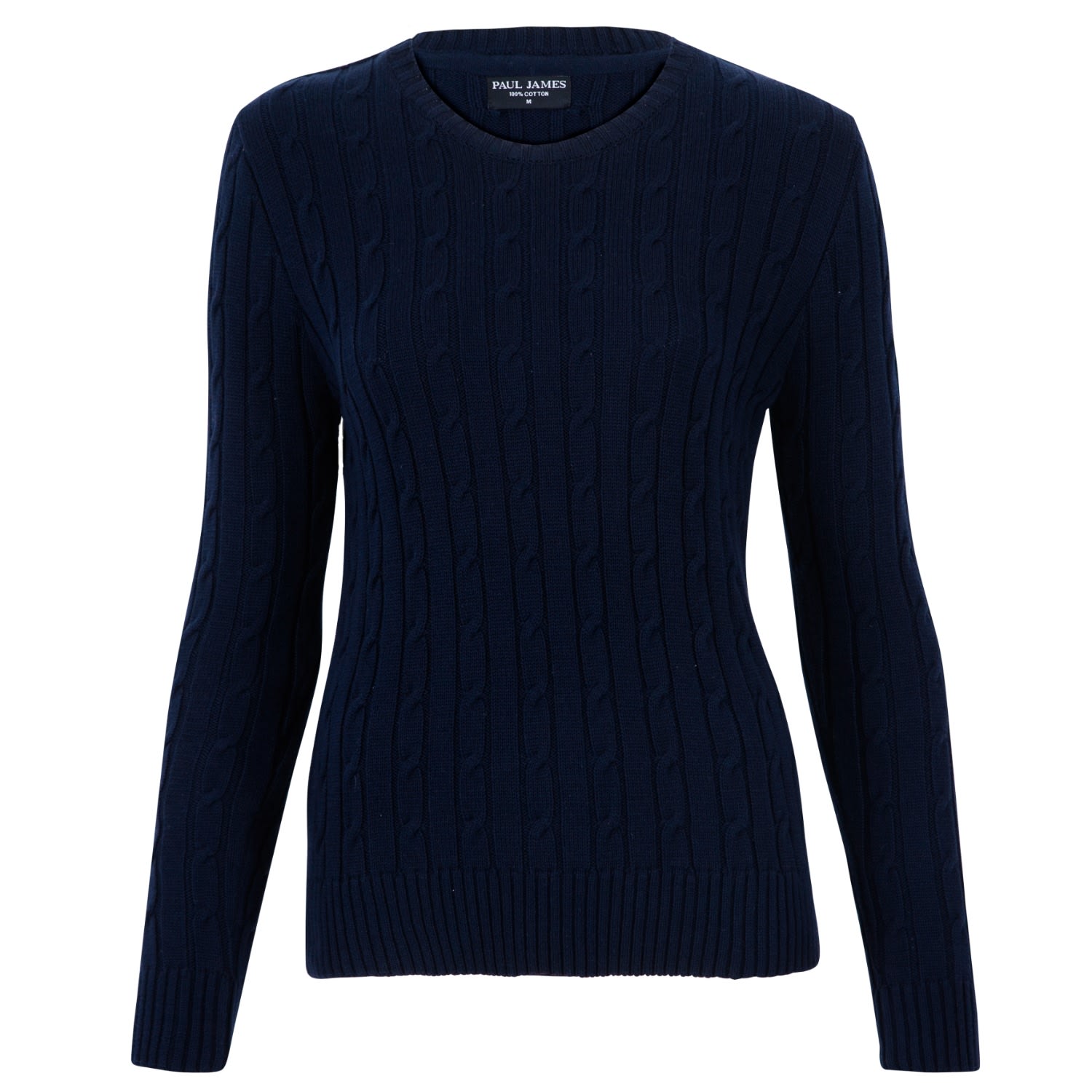 Paul James Knitwear Blue Womens Cotton Crew Neck Taylor Cable Jumper - Navy In Blue