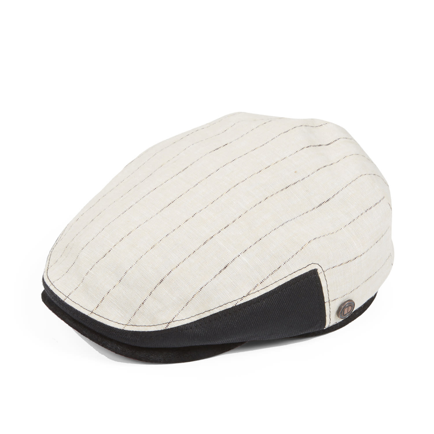 Dasmarca Hats Men's White Jude Chalk Fine Linen Stripe Summer Flatcap With Leather Peak And Fillet In White