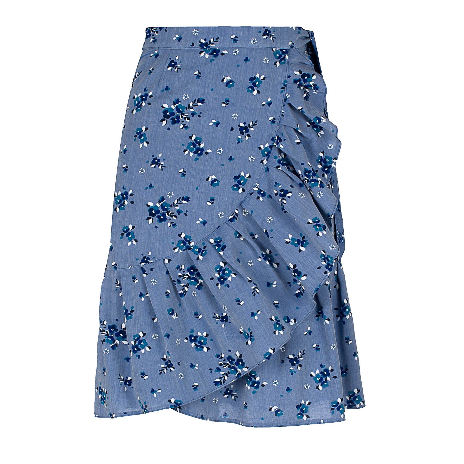 Women’s Blue Floral Wrap Ruffle Skirt Medium Conquista