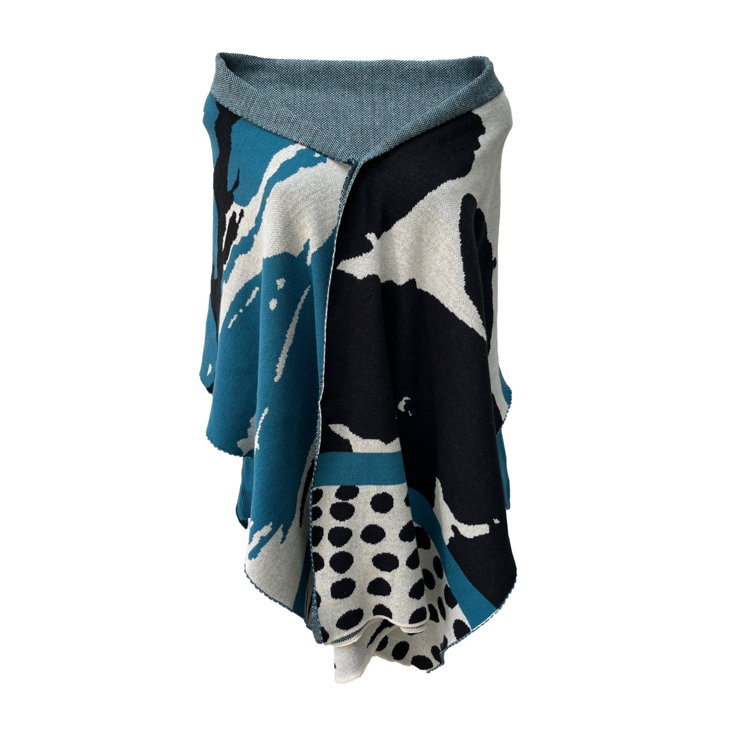 Women’s Black / Blue / White Abstract Cotton Knitted Scarf - Kingfisher Blue, Black & Ivory One Size Sisu Sisu