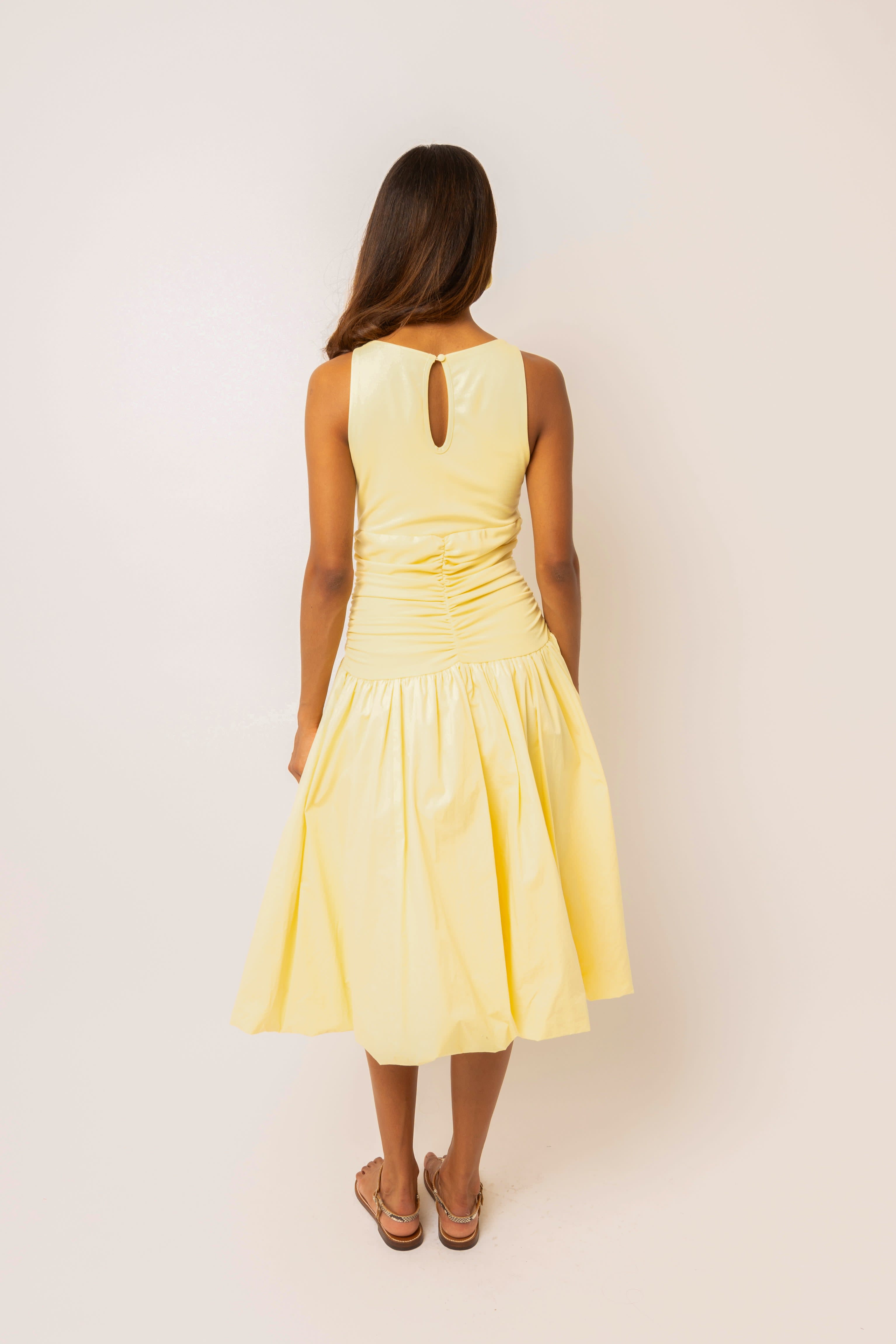 Bodhi Yellow Puffball Midi Dress | AMY LYNN | Wolf & Badger