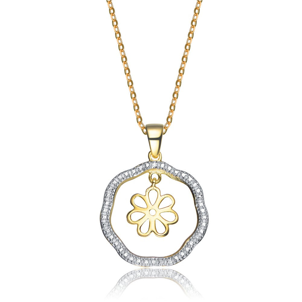 Women’s Gold / White Sterling Silver Two Tone Outlined Flower Pendant Genevive Jewelry